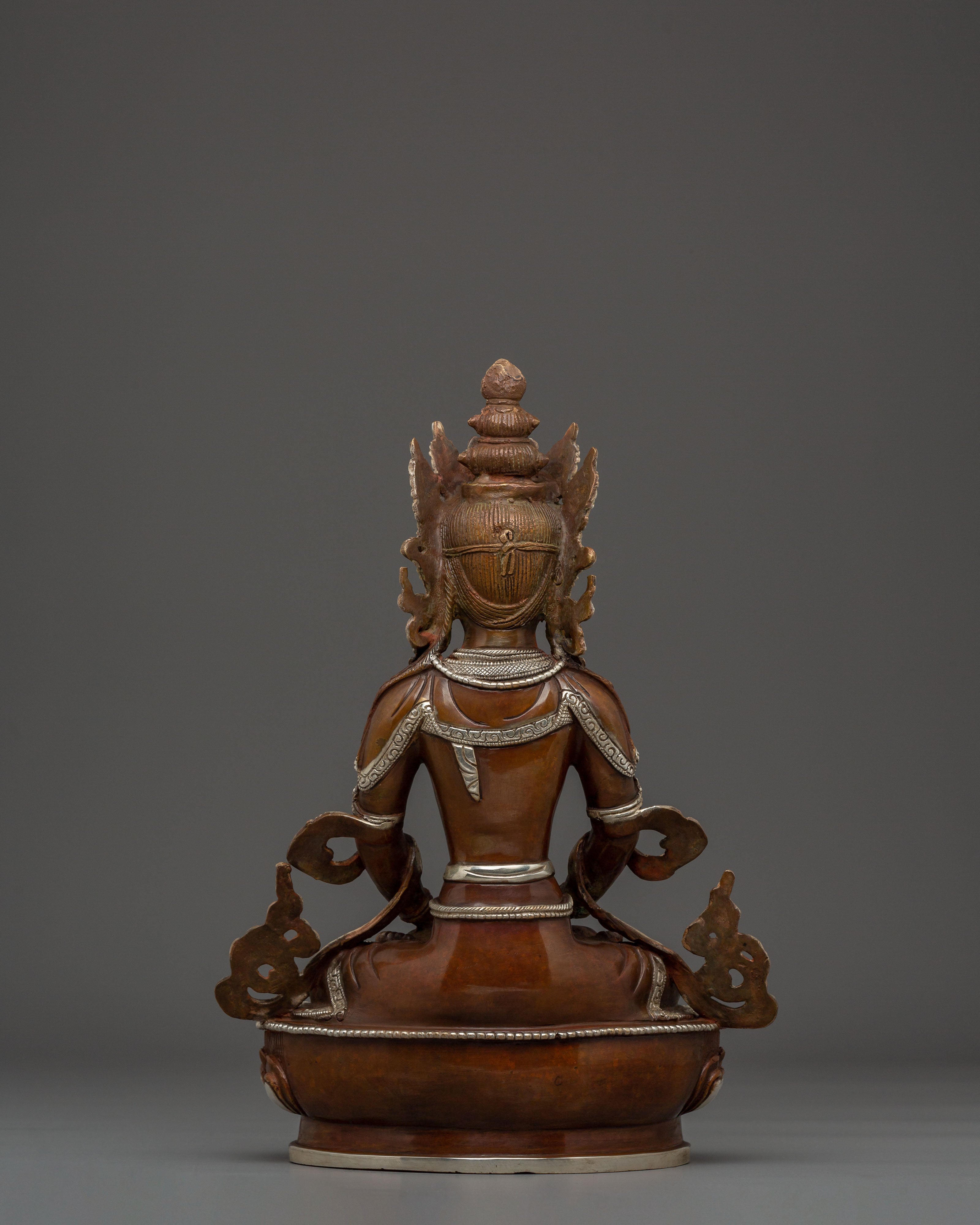 Silver-Plated Oxidized Statue of Healing Buddha Amitayus | Longevity Symbol