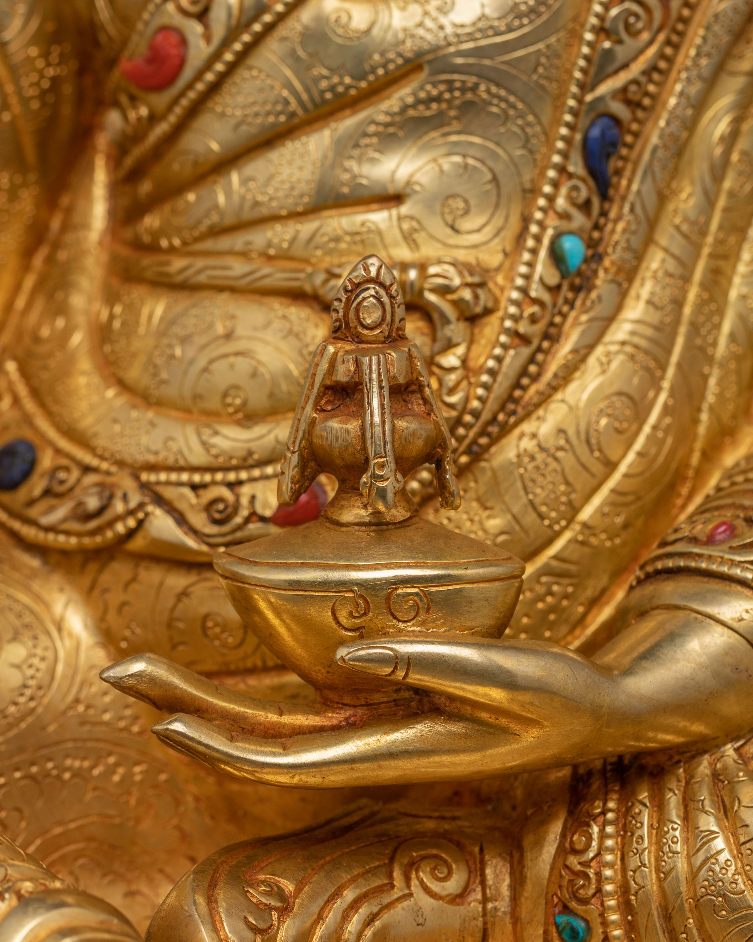 Handmade Golden Statue of Guru Rinpoche | Lotus-Born Guru