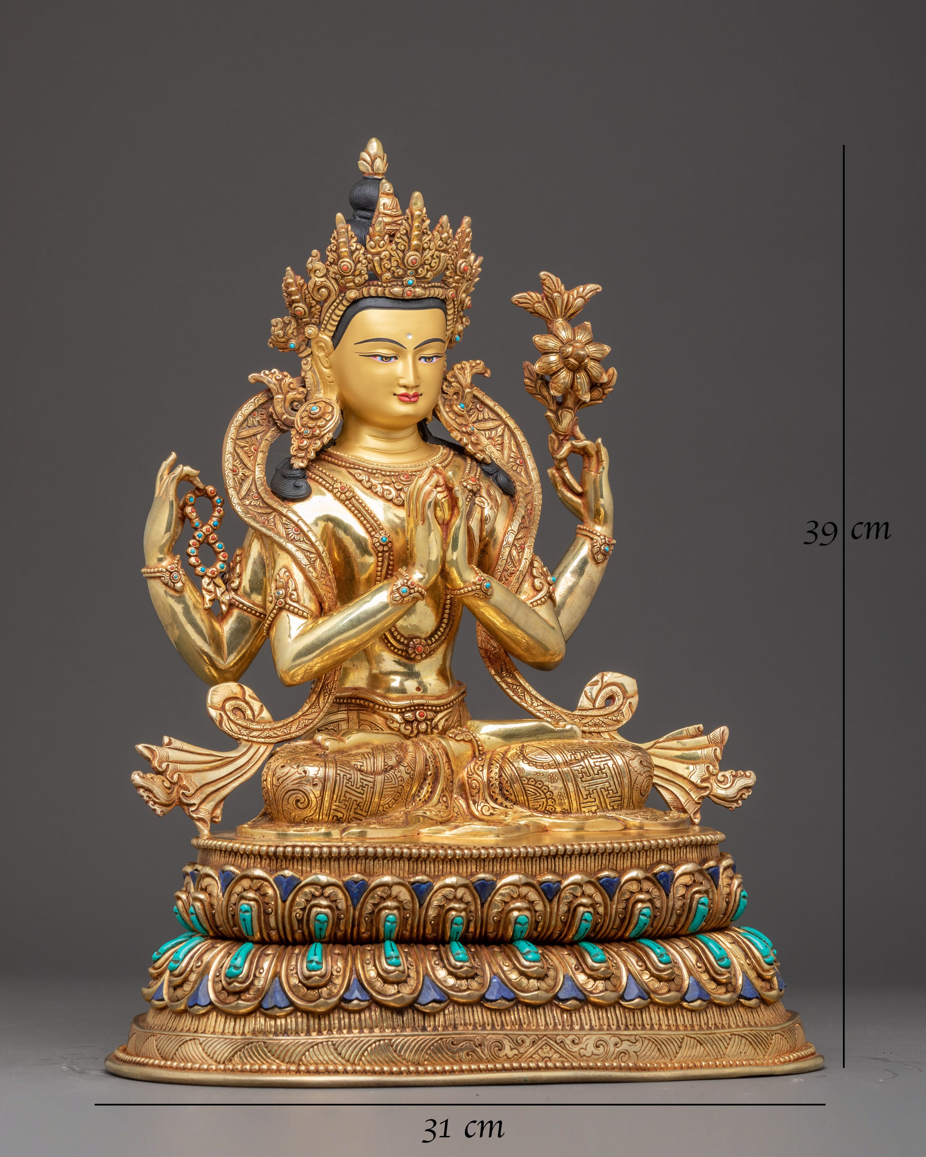 Handmade Golden Statue of Compassion Bodhisattva Avalokiteshvara