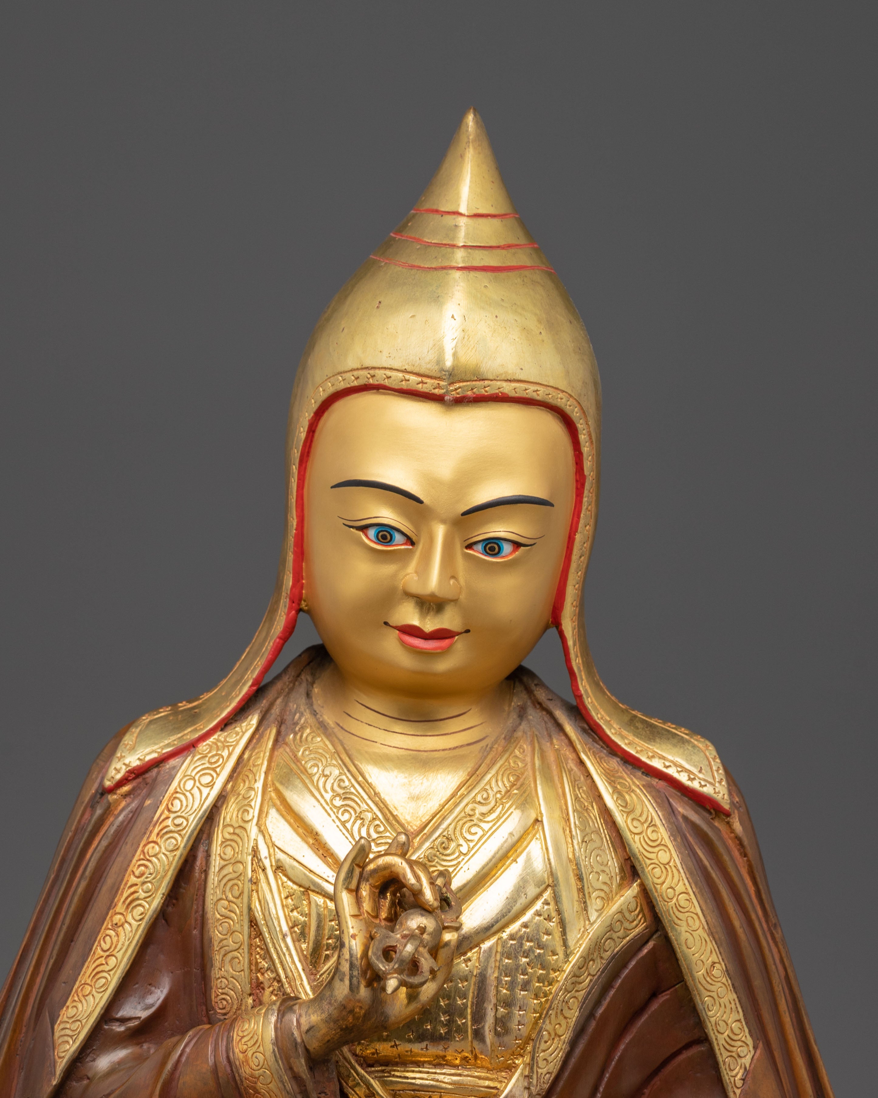 Handmade Golden Statue of Buddhist Master | Himalayan Spiritual Icon