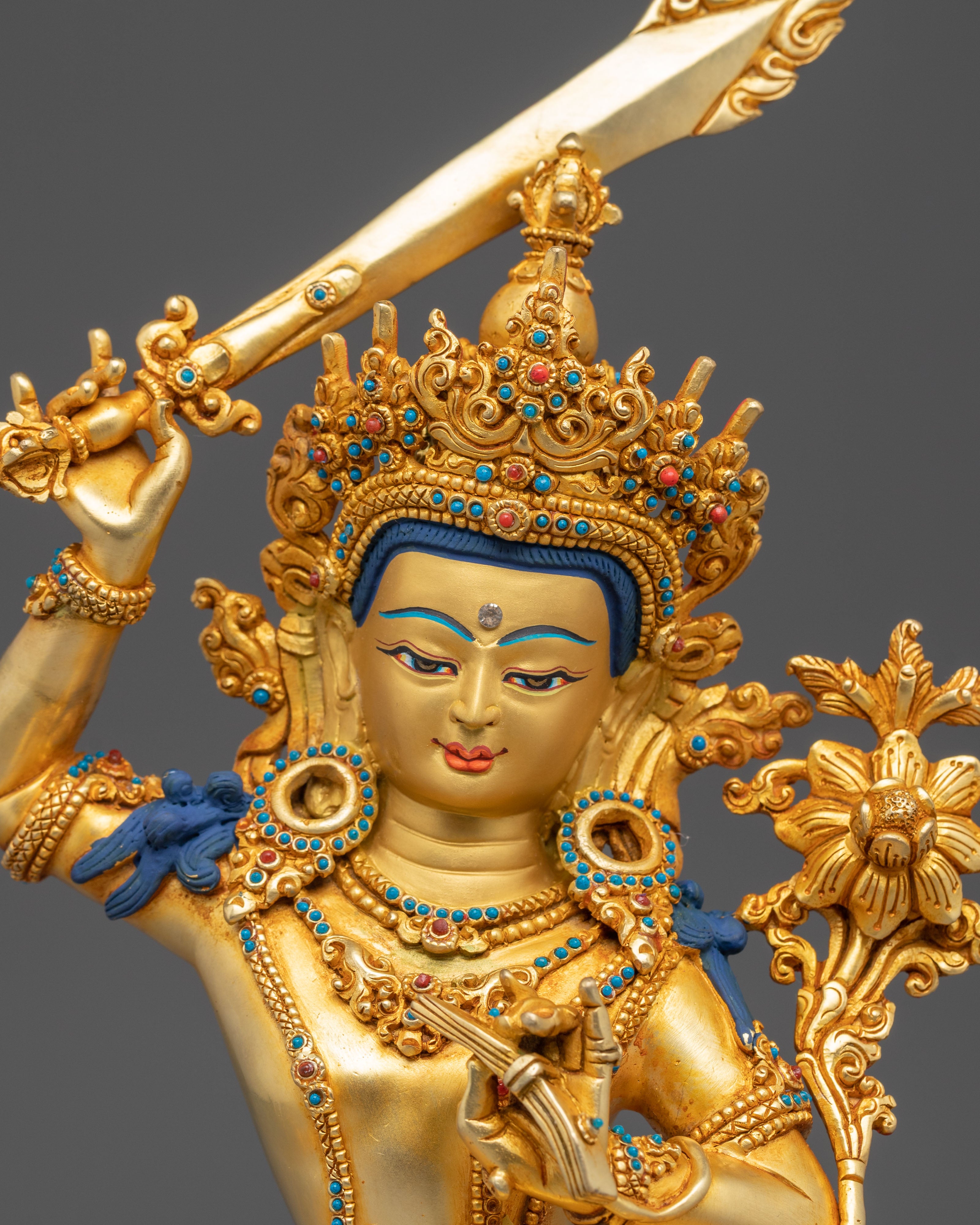 Handmade Figurine of Manjushri, The Wisdom Bodhisattva | Meditation & Altar Decor