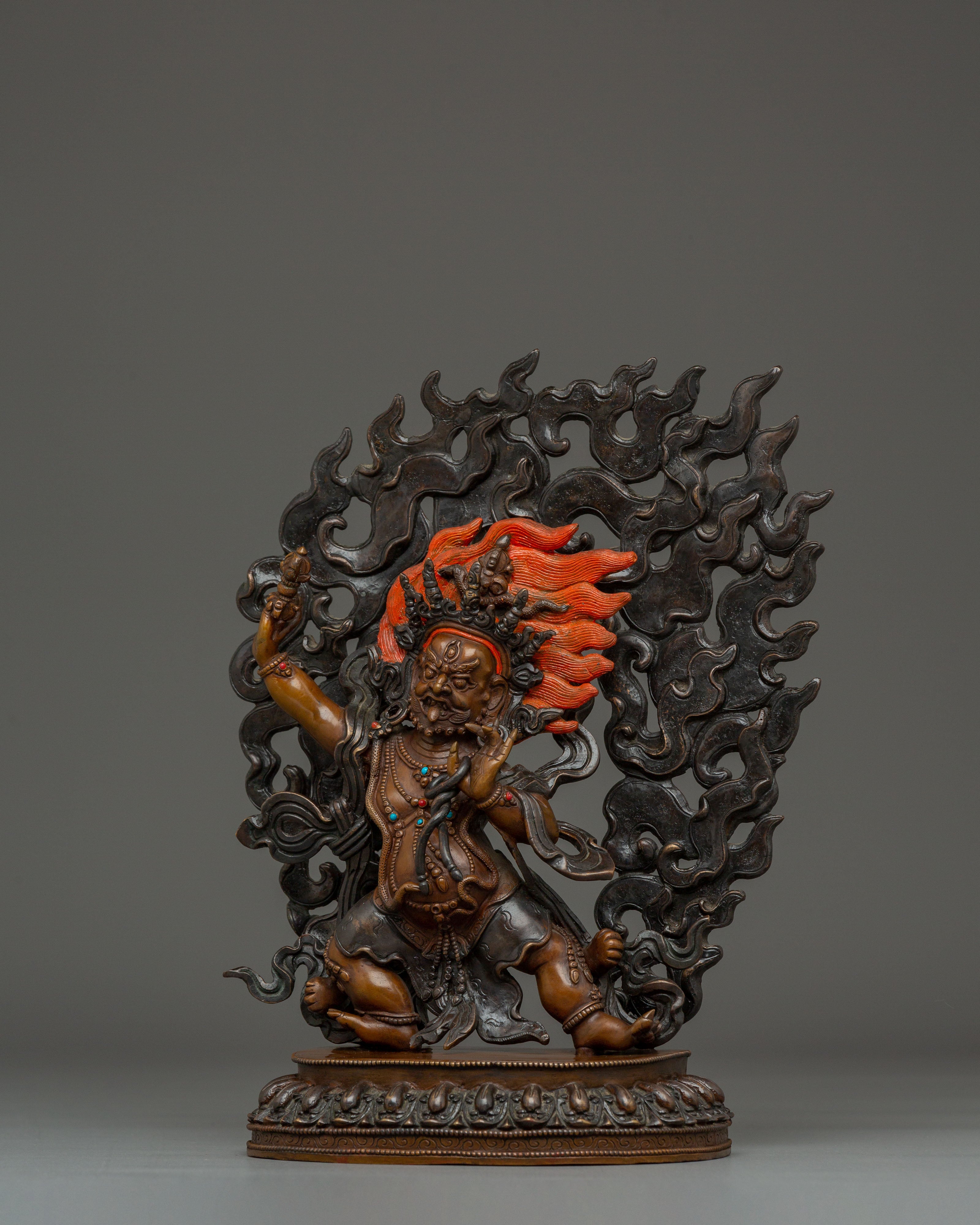 Vajrapani Copper Figurine: Protector Deity Statue | Meditation Altar Decor