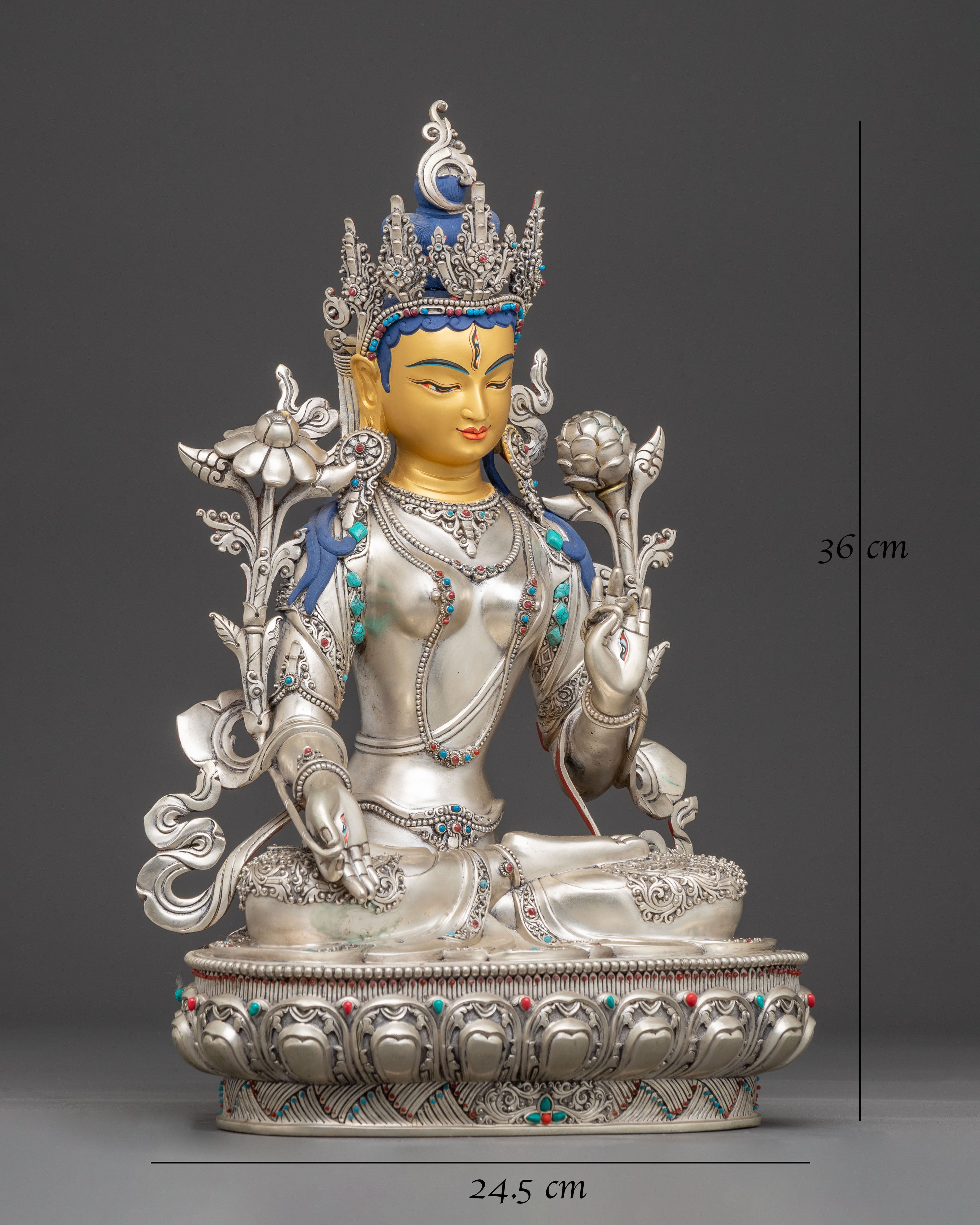 Silver White Tara Figurine: Tibetan Healing Deity | Meditation & Altar Decor