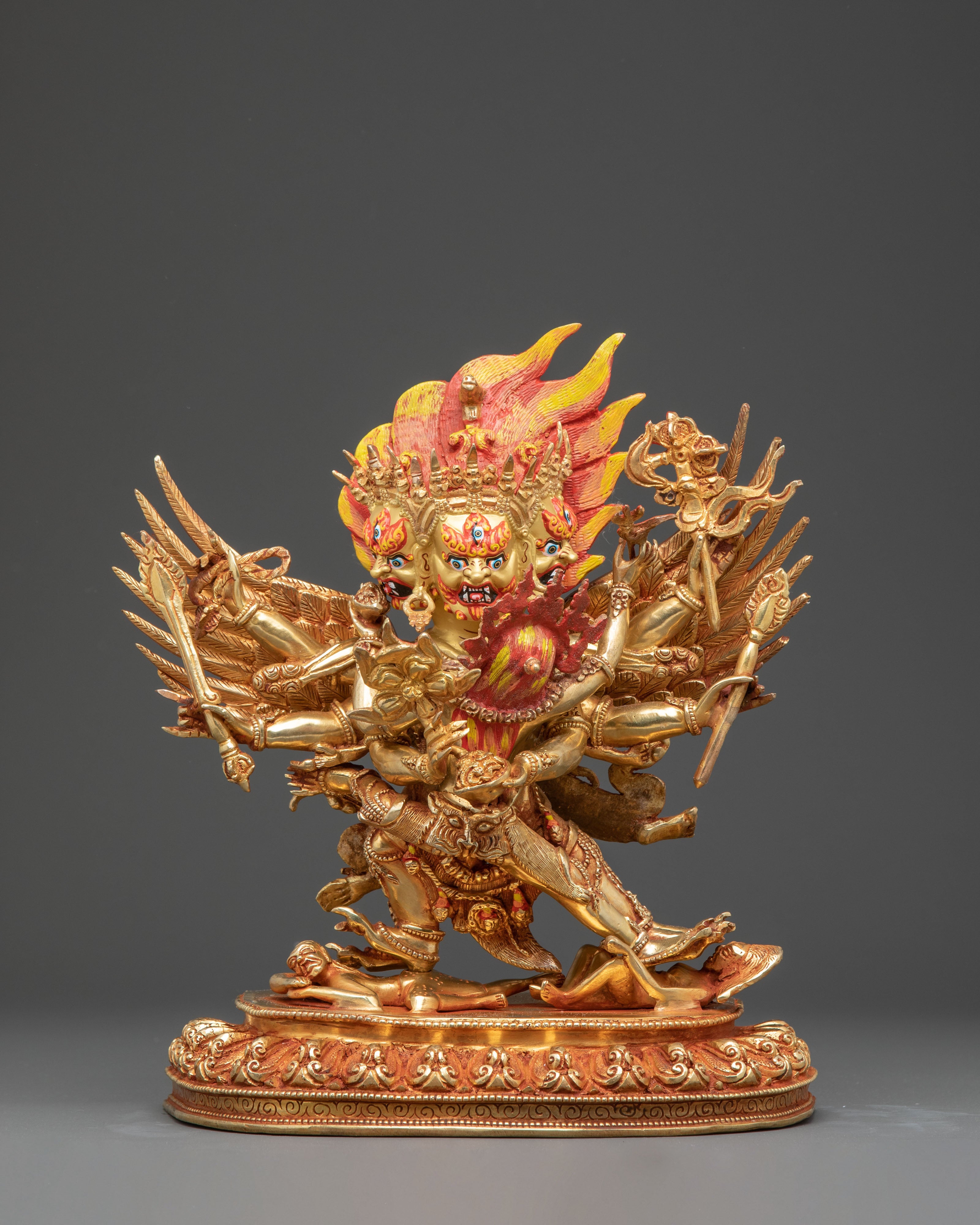 Handcrafted Golden Statue of Hayagriva | Fierce Tibetan Protector Deity