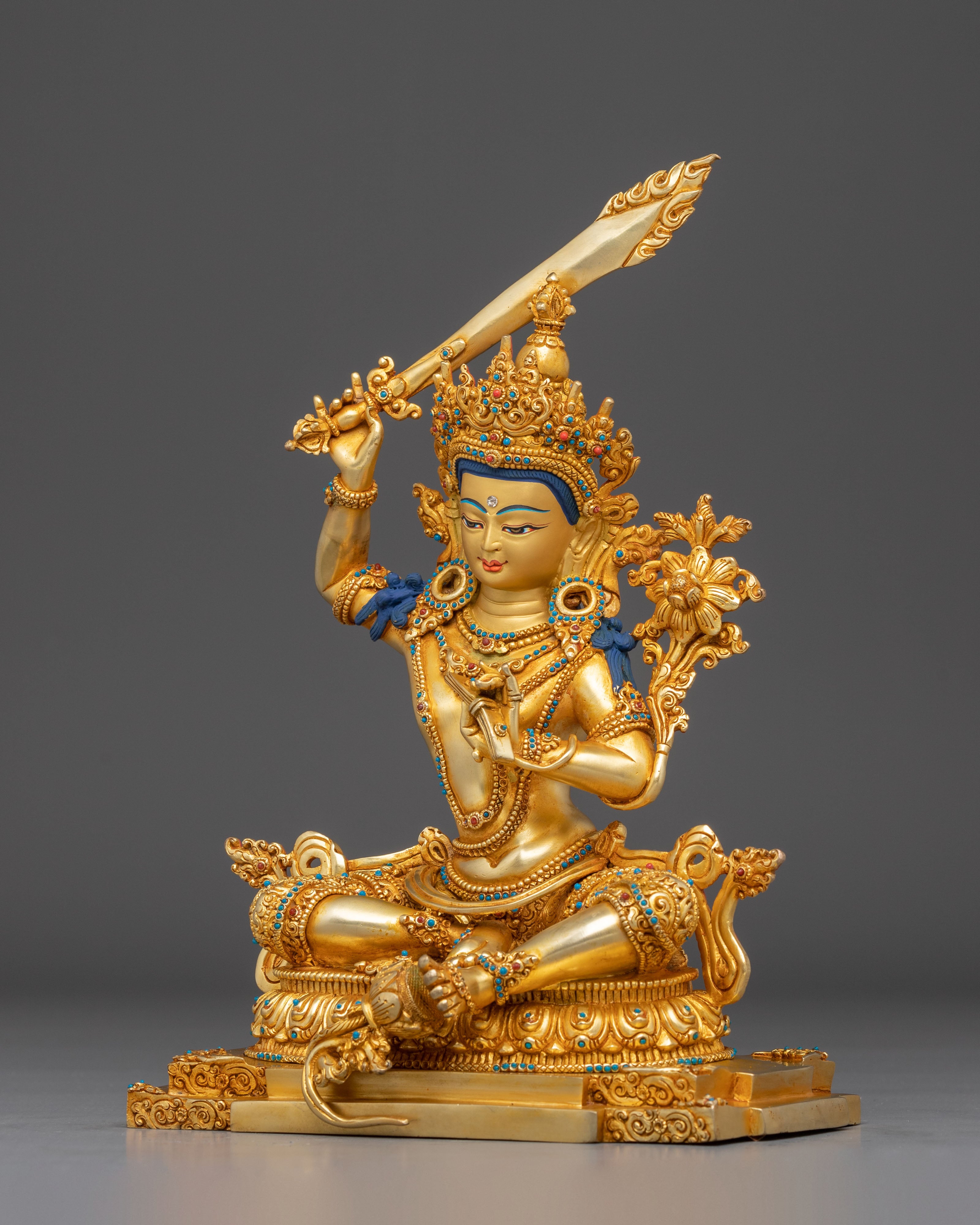 Handmade Figurine of Manjushri, The Wisdom Bodhisattva | Meditation & Altar Decor