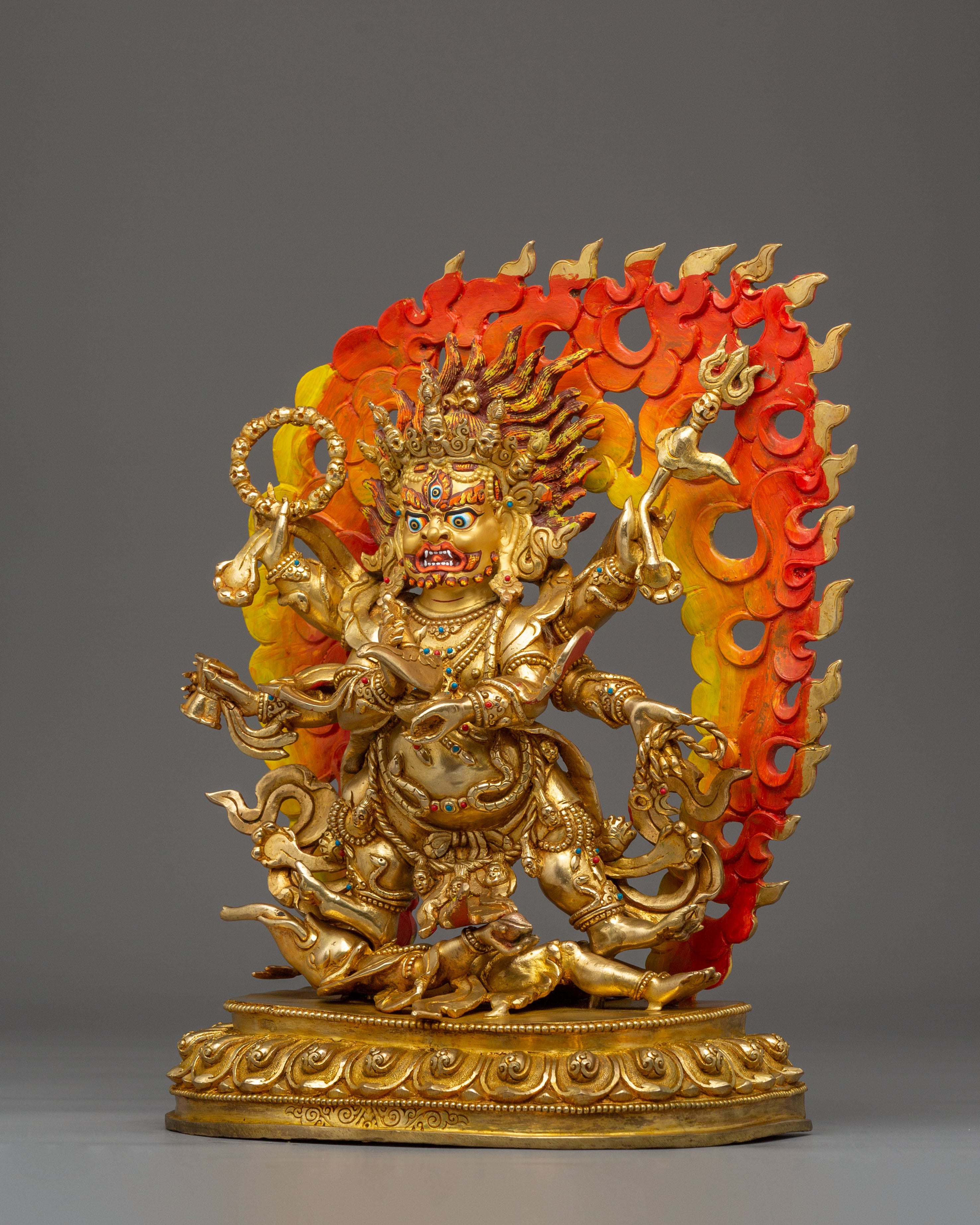 Wrathful Deity Six-Armed Mahakala Statue | Traditional Himalayan Sculpture