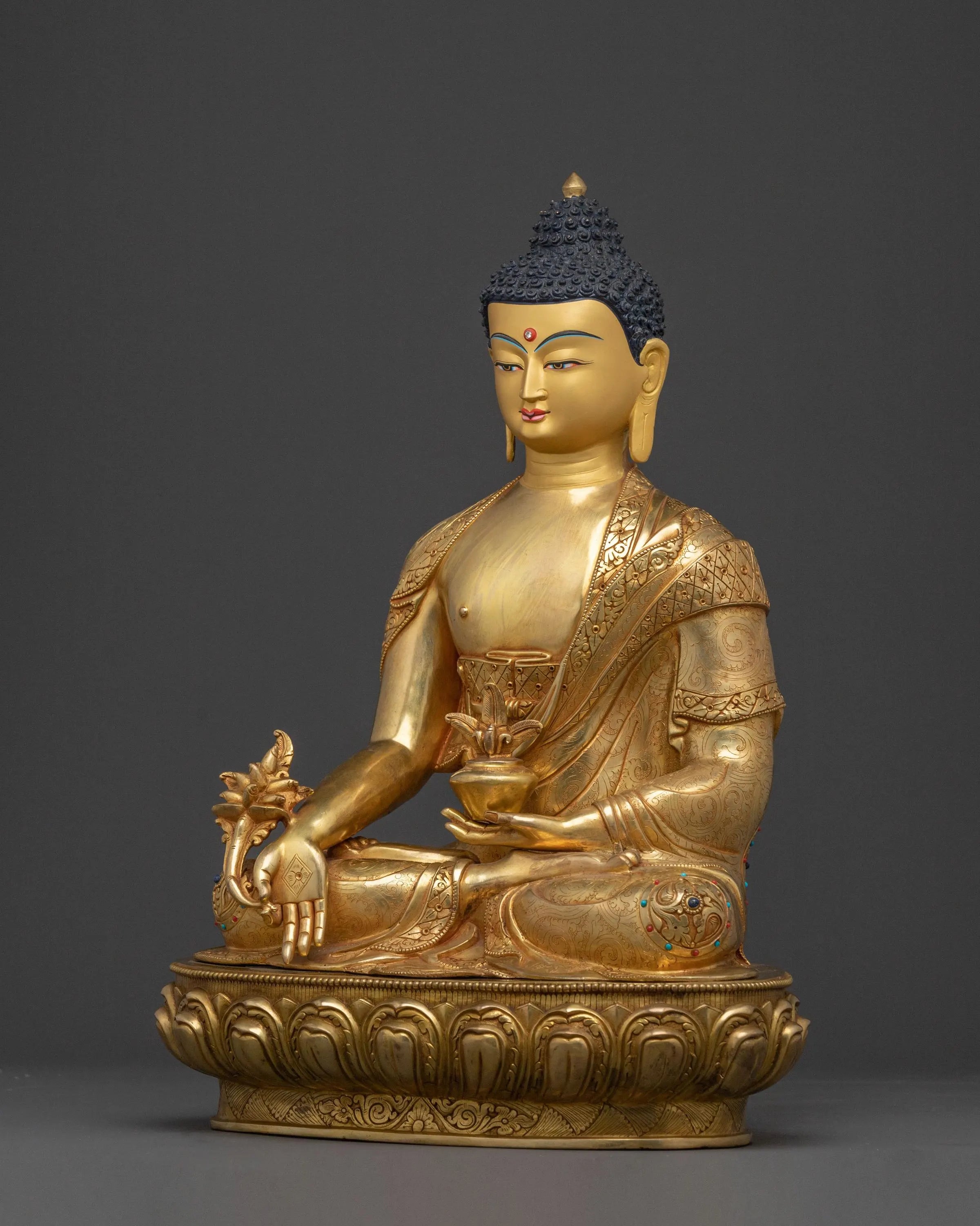 Handcrafted Medicine Buddha Sacred Statue | 24K Gold Gilded