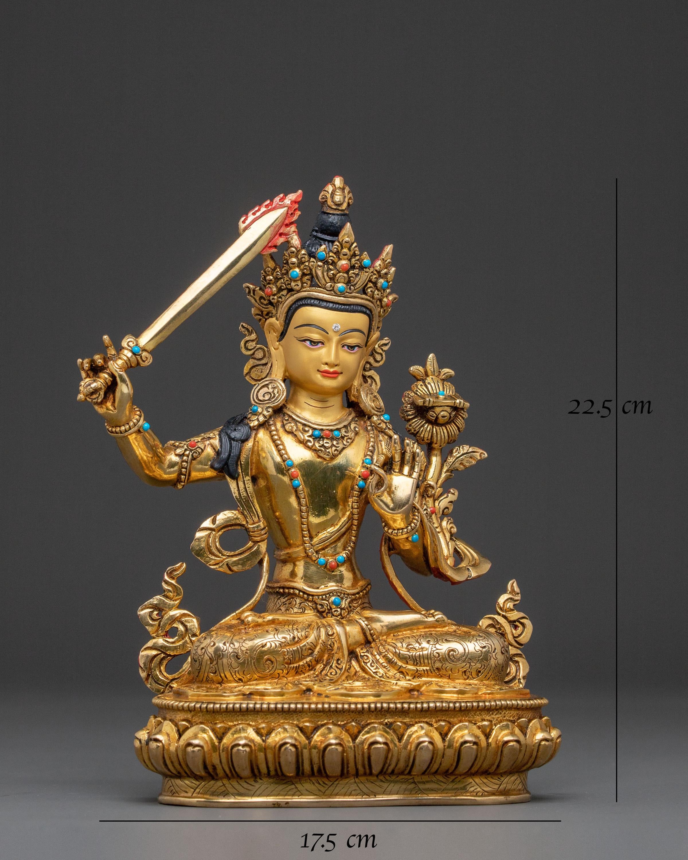 Manjushri 24K Gold Gilded Wisdom Statue