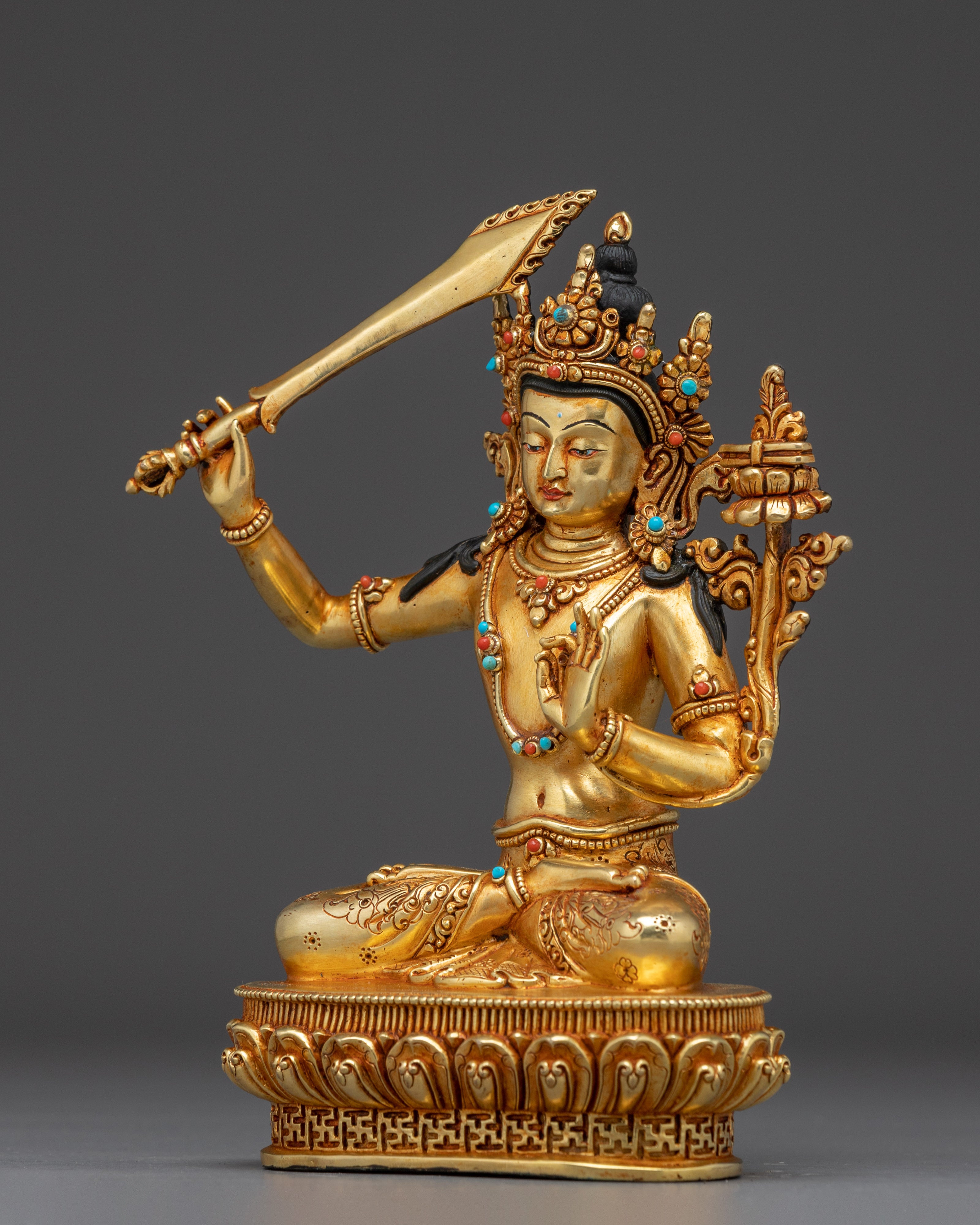 Dharma Sword Bodhisattva Manjushri | Gold Gilded Statue