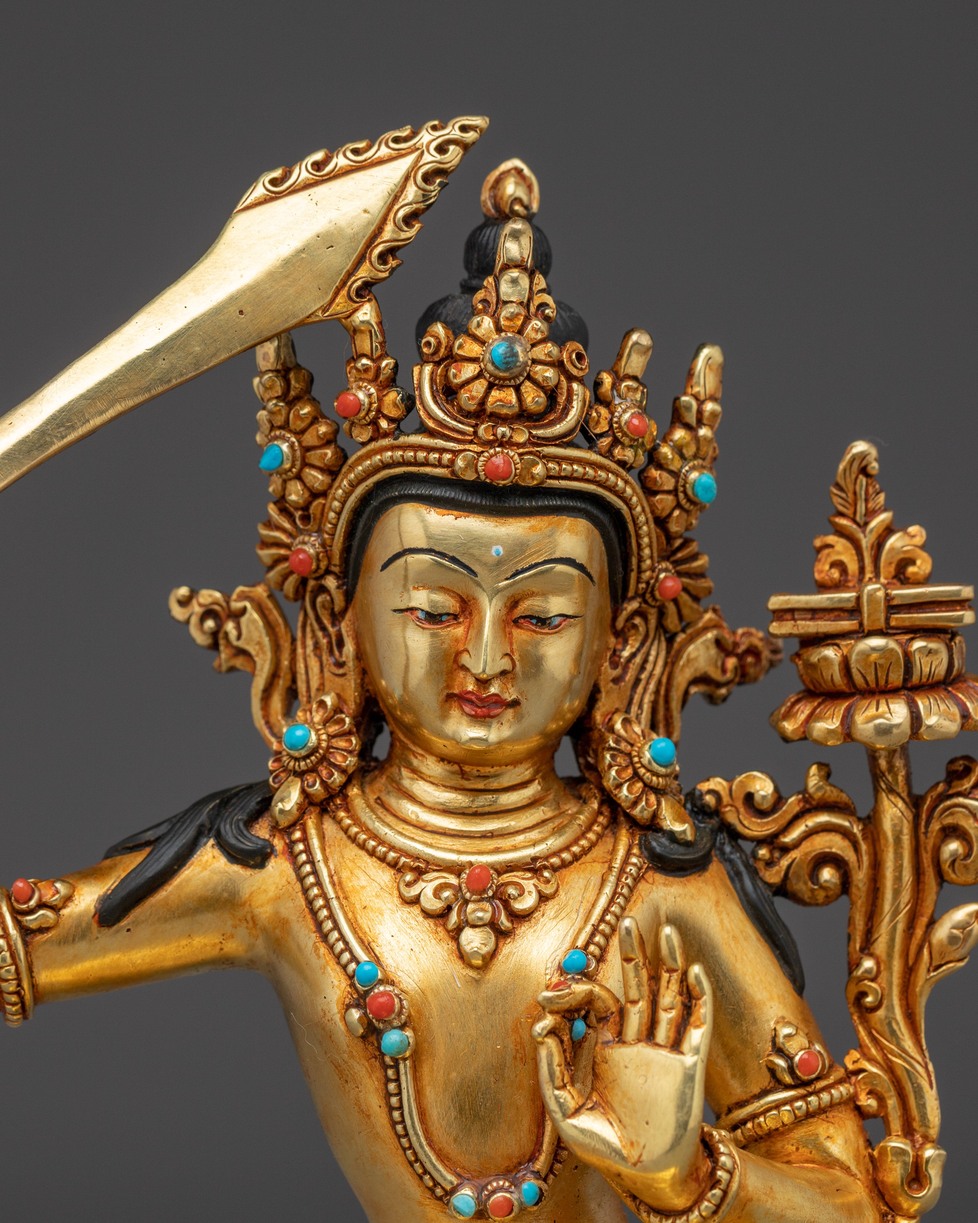 Dharma Sword Bodhisattva Manjushri | Gold Gilded Statue