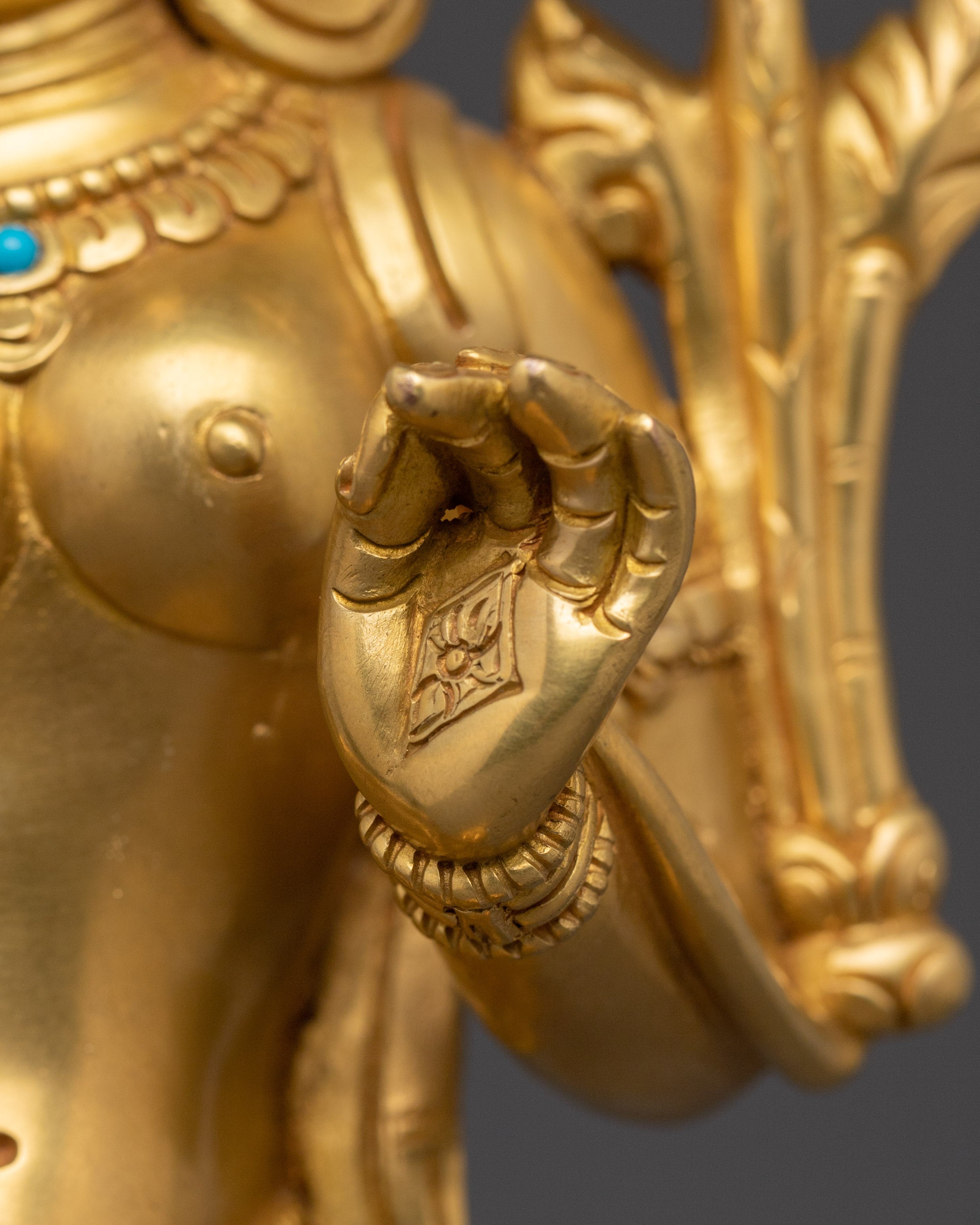 Standing Green Tara Golden Statue | Shyama Tara - Compassionate Deity