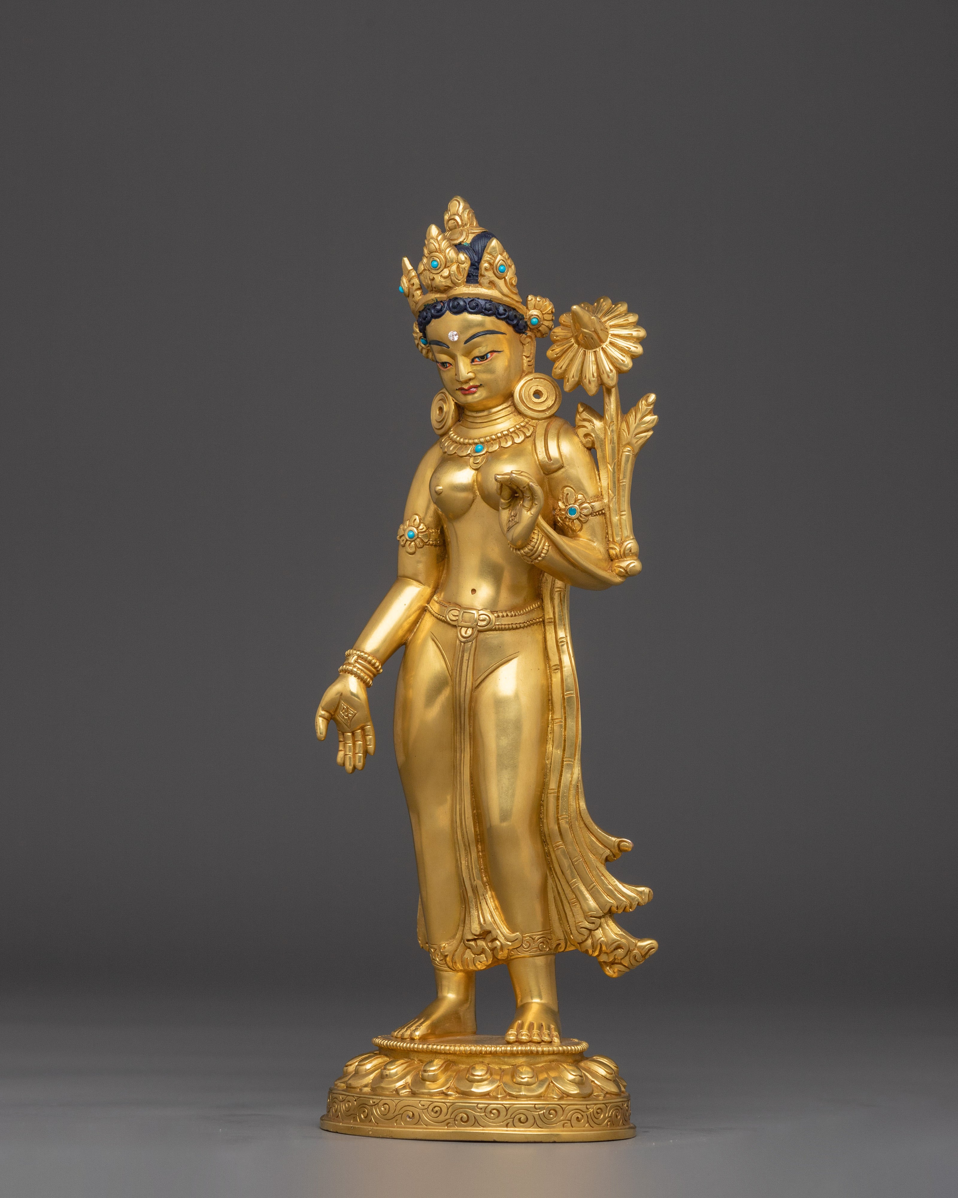 Standing Green Tara Golden Statue | Shyama Tara - Compassionate Deity