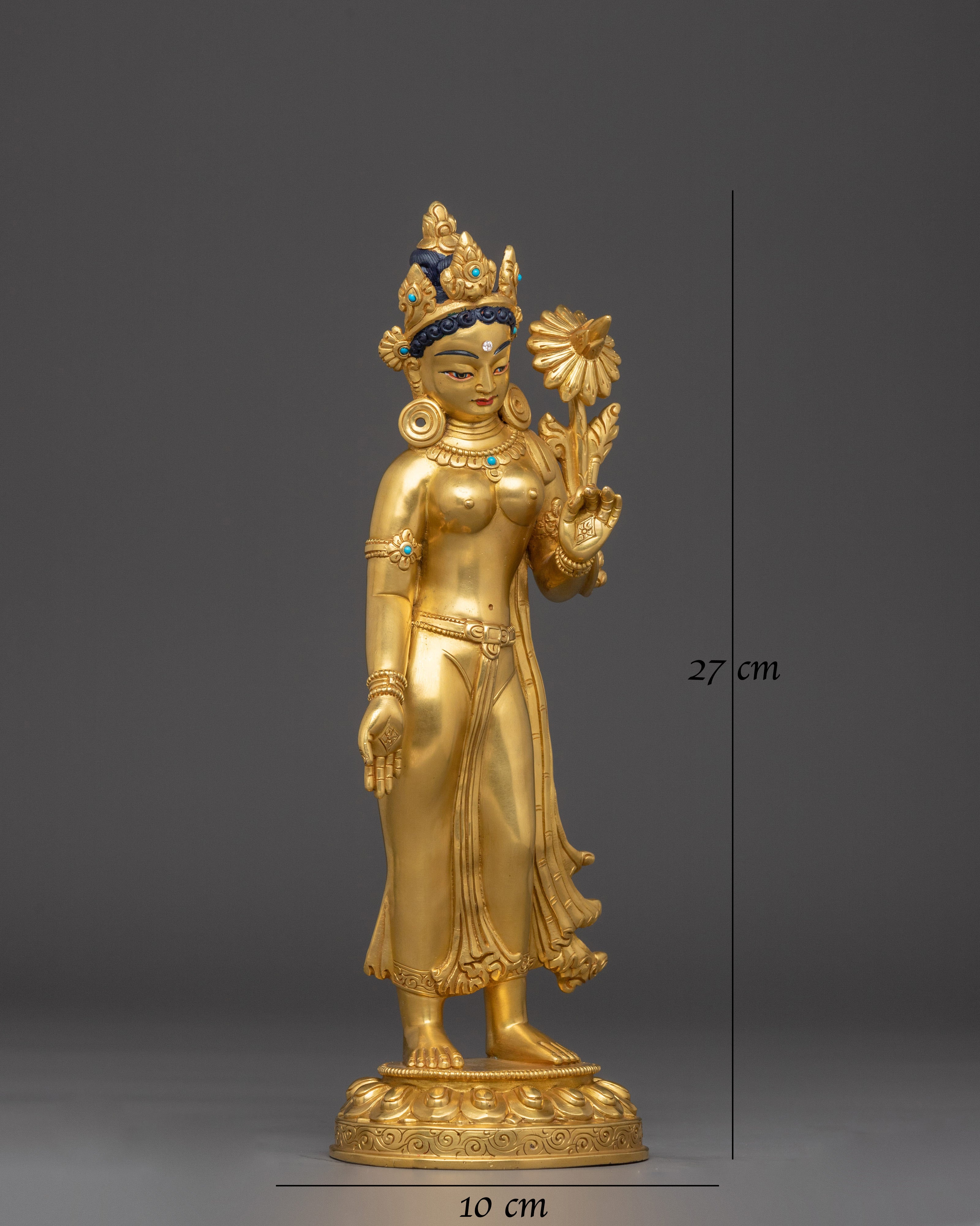 Standing Green Tara Golden Statue | Shyama Tara - Compassionate Deity