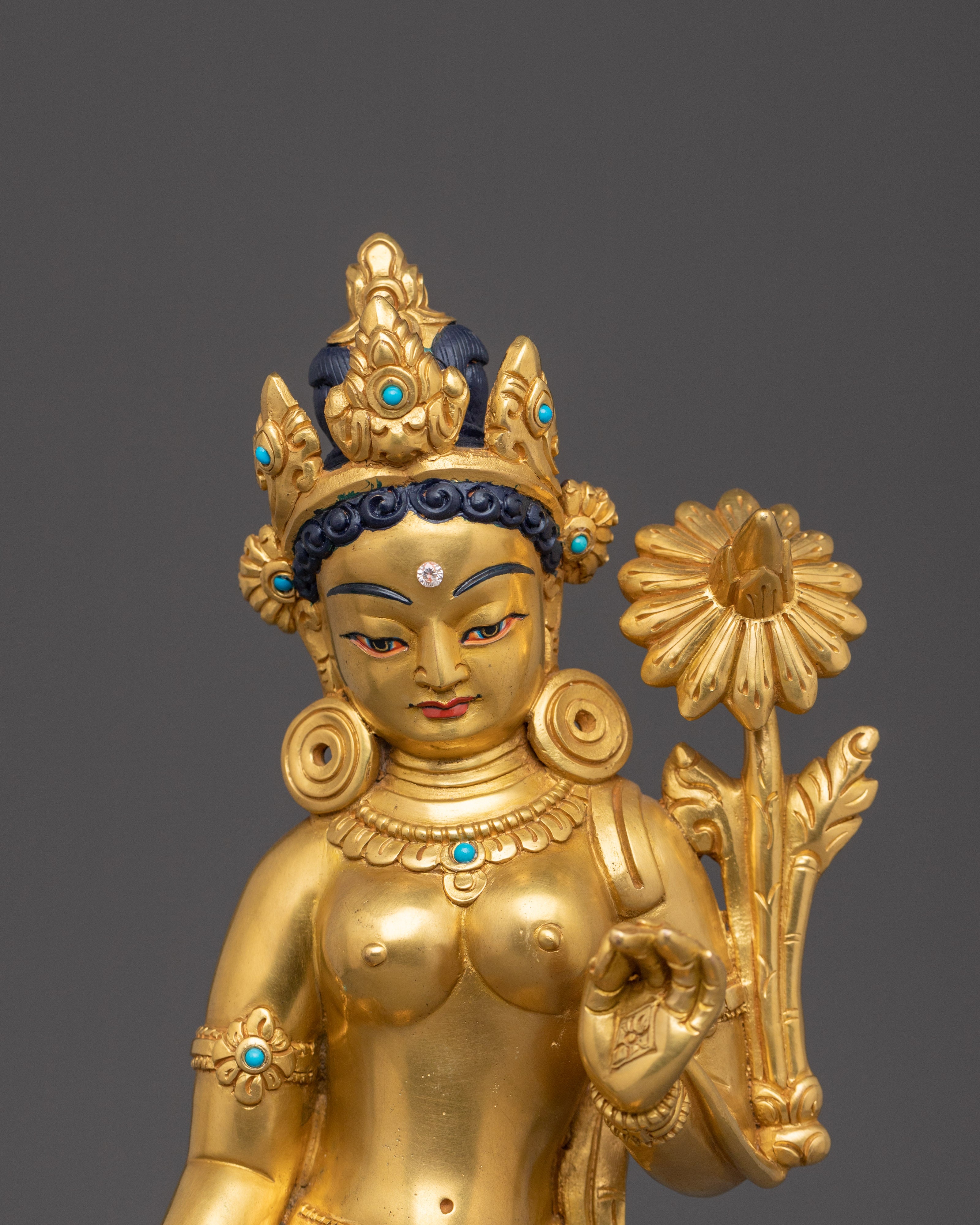 Standing Green Tara Golden Statue | Shyama Tara - Compassionate Deity