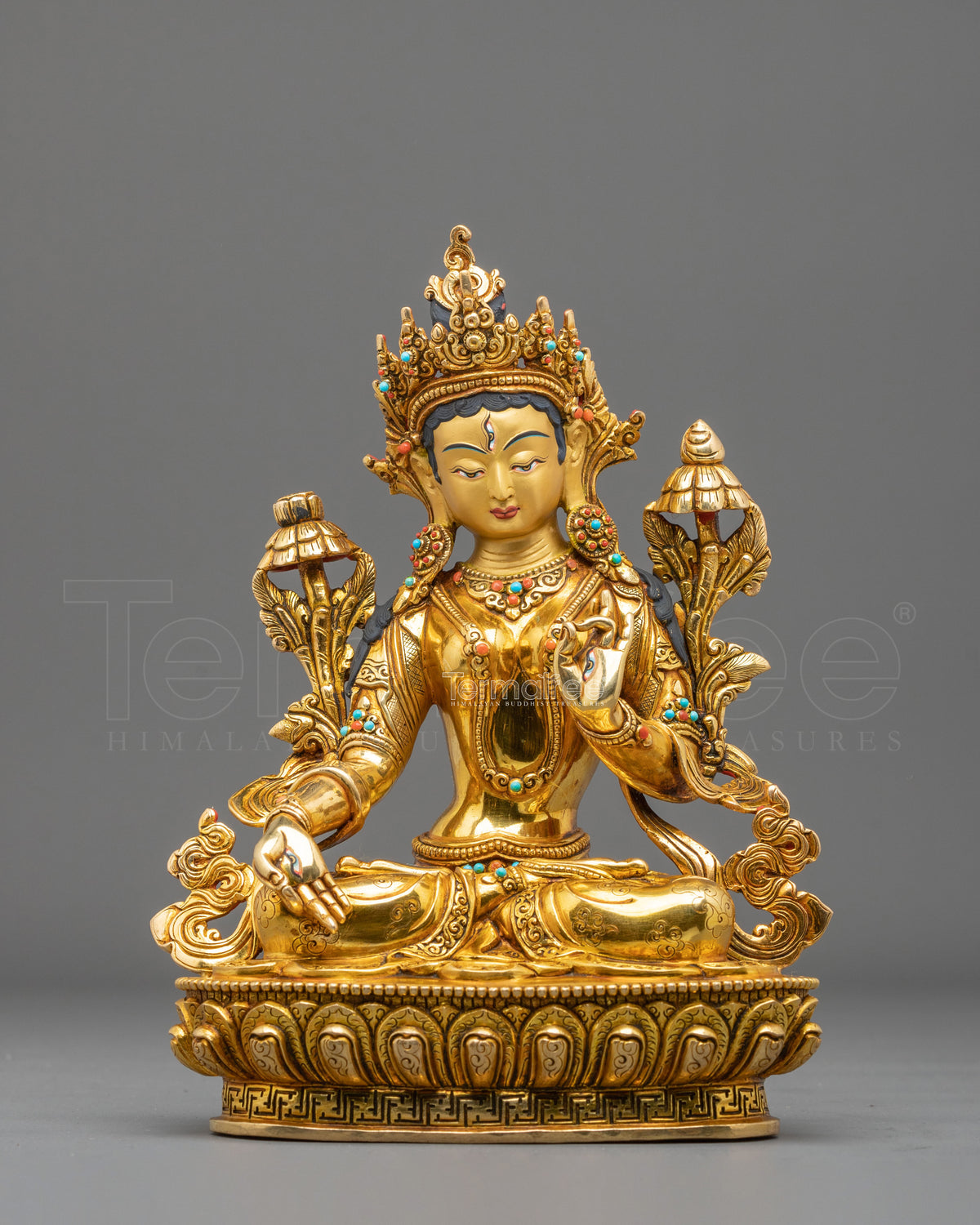 White Tara Goddess of Healing Statue | 24K Gold Gilded Buddhist Sculpture