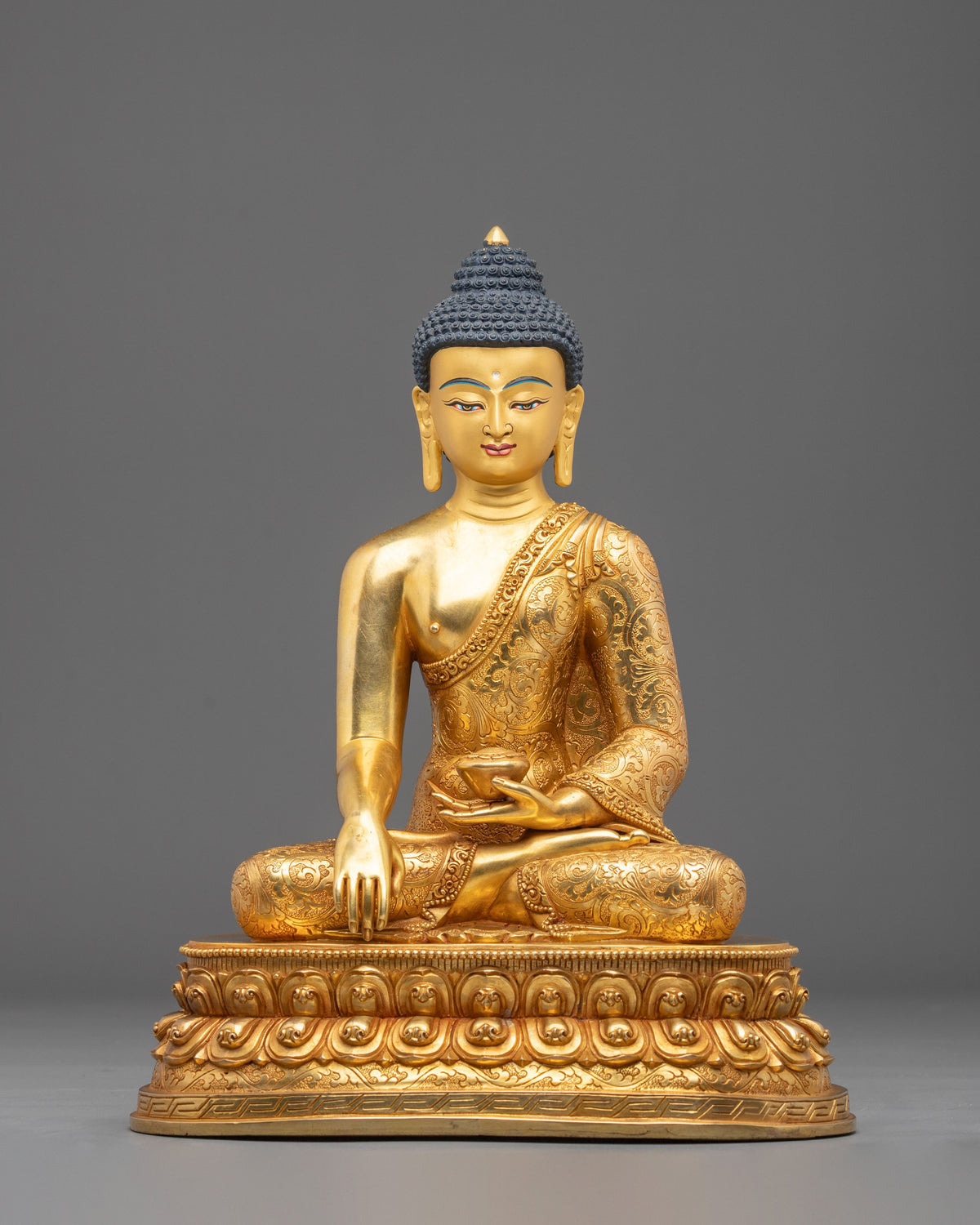 Himalayan Shakyamuni Buddha Sculpture in 24K Gold Gilded Copper