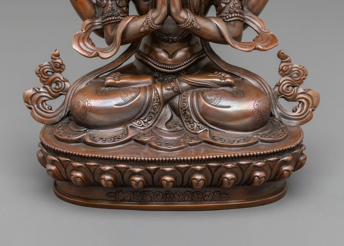 Chenrezig Handcrafted Statue in Oxidized Copper