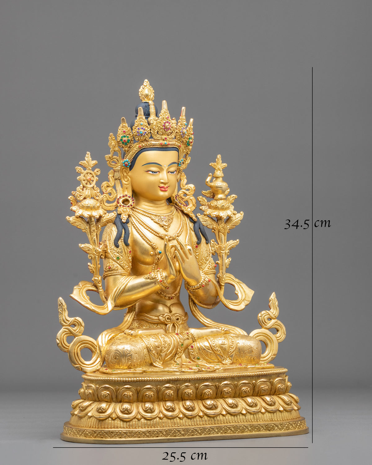 Buddhist Prayer Maitreya Buddha Statue | 24K Gold Gilded Future Buddha Sculpture
