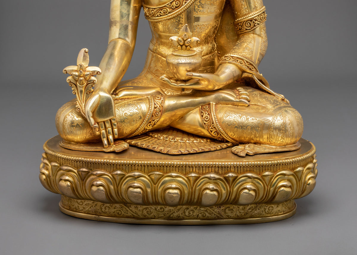 Medicine Buddha: 24K Gold Gilded Copper Statue