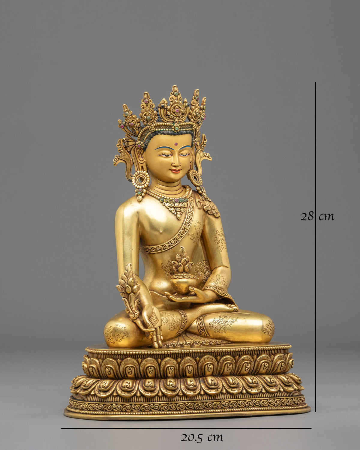 Medicine Buddha Healing Nectar Sculpture | 24K Gold Gilded Buddhist Artwork