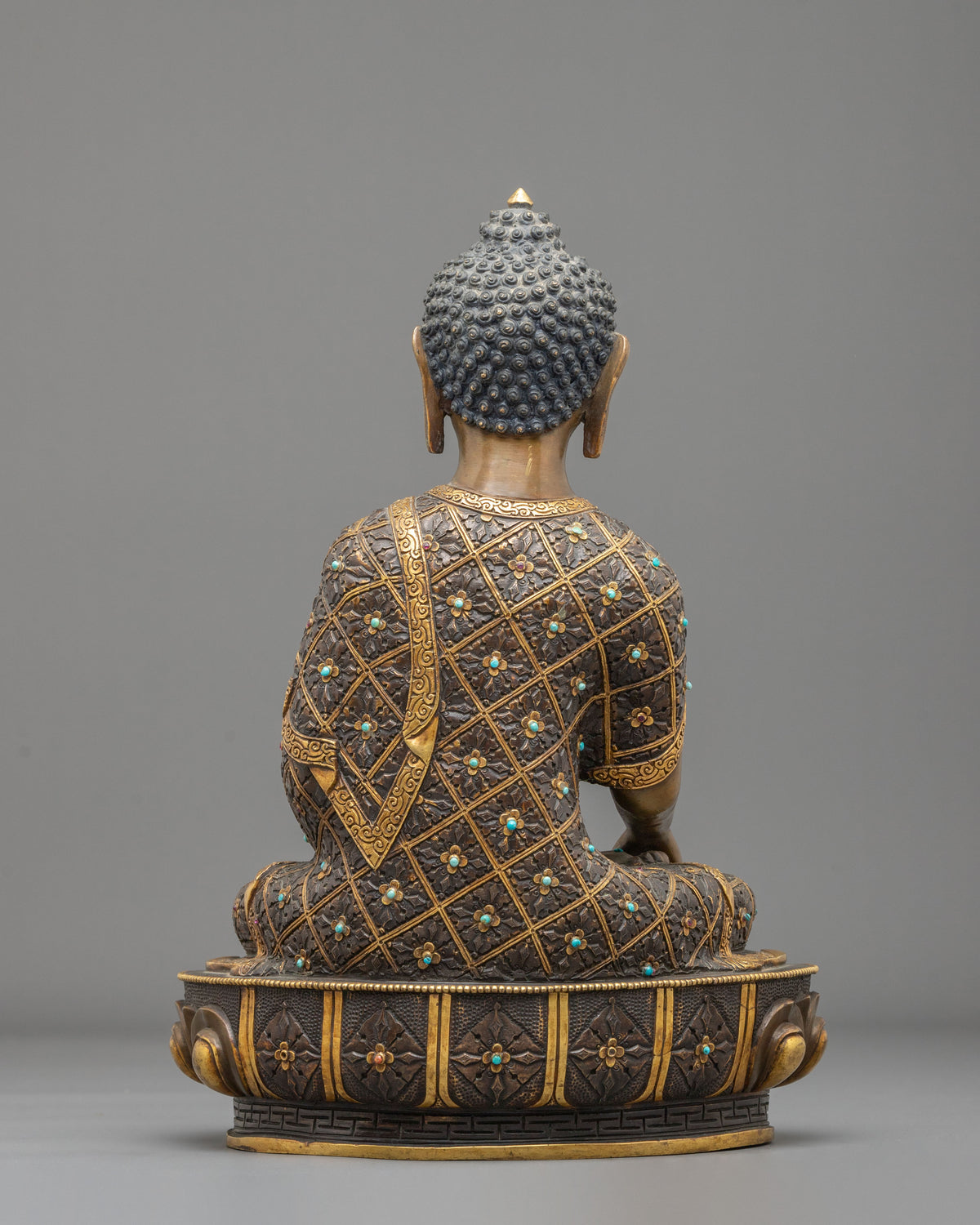 Shakyamuni Buddha Statue | Oxidized Sculpture Adorned with Gemstones