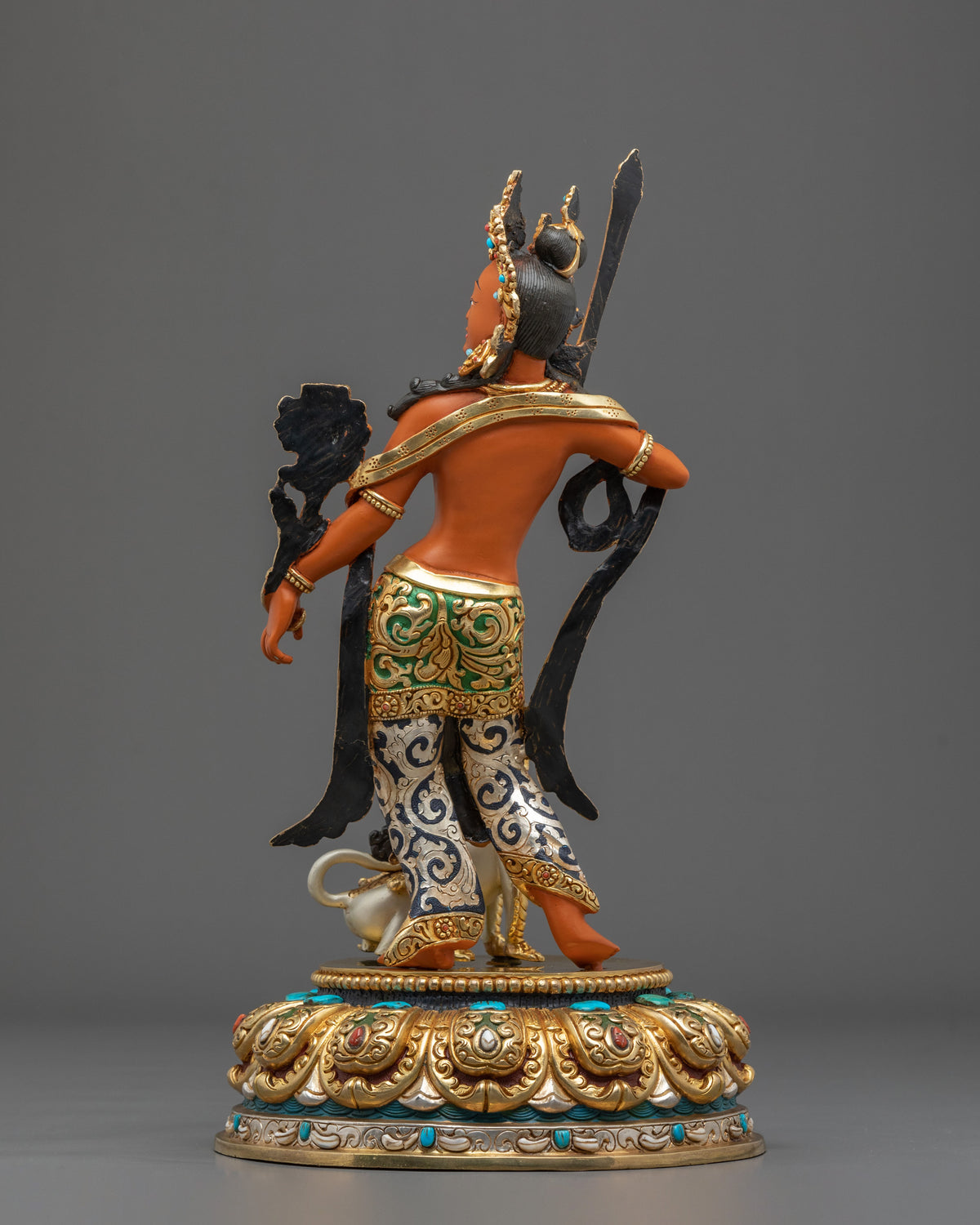 Manjushri Hand Carved Sacred Sculpture with 24K Gold Gilding