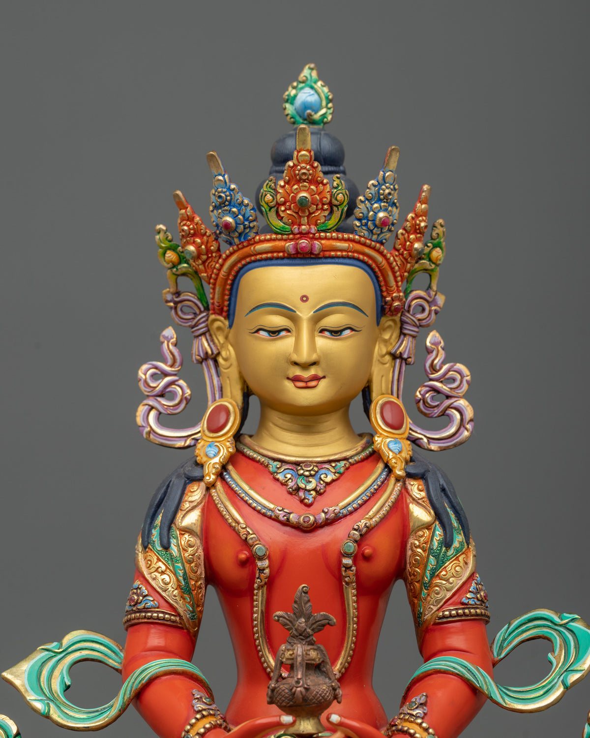 Amitayus Statue: 24K Gold Gilded Handmade Sculpture