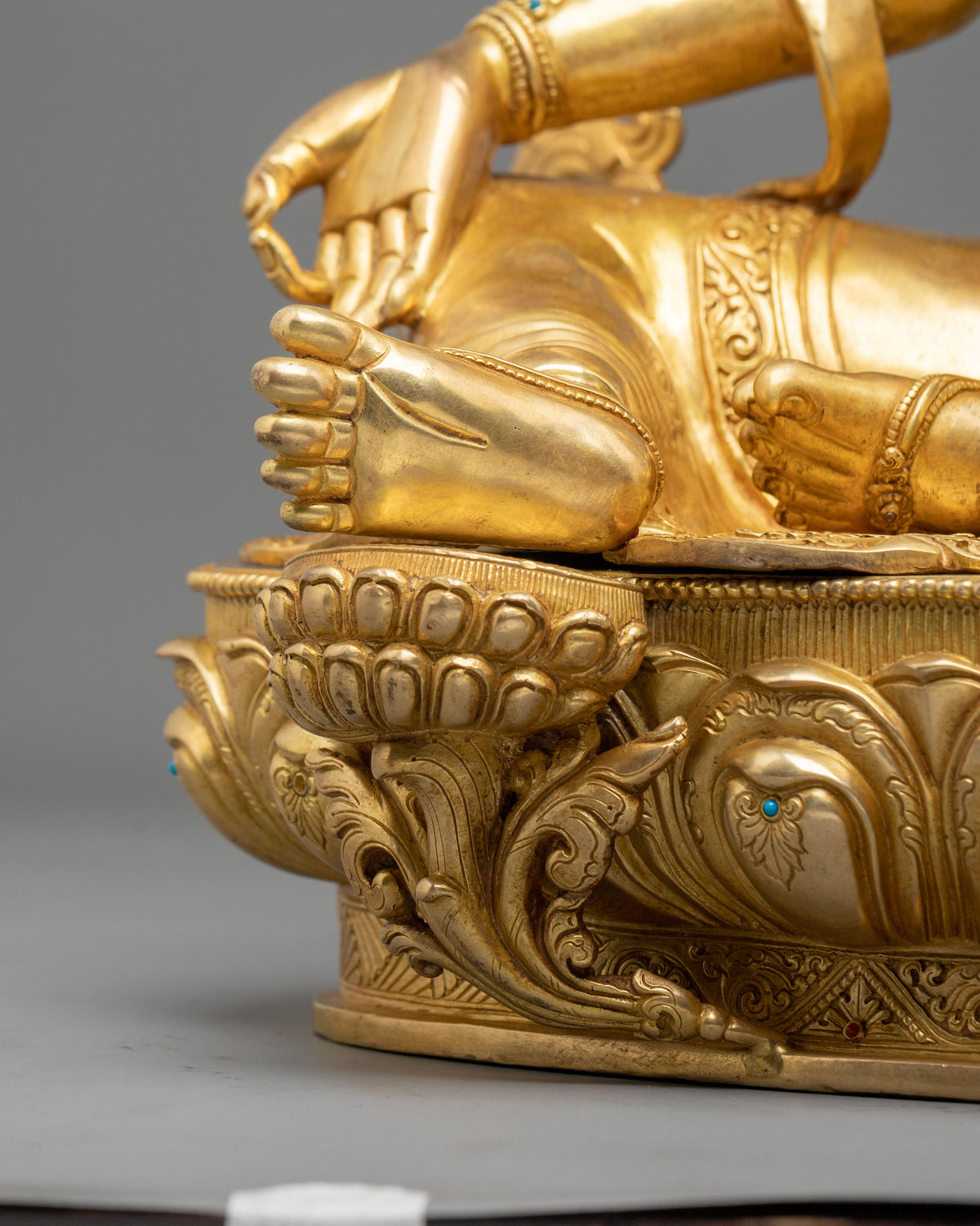 24K Gold Gilded Green Tara Copper Figurine | Home Decor