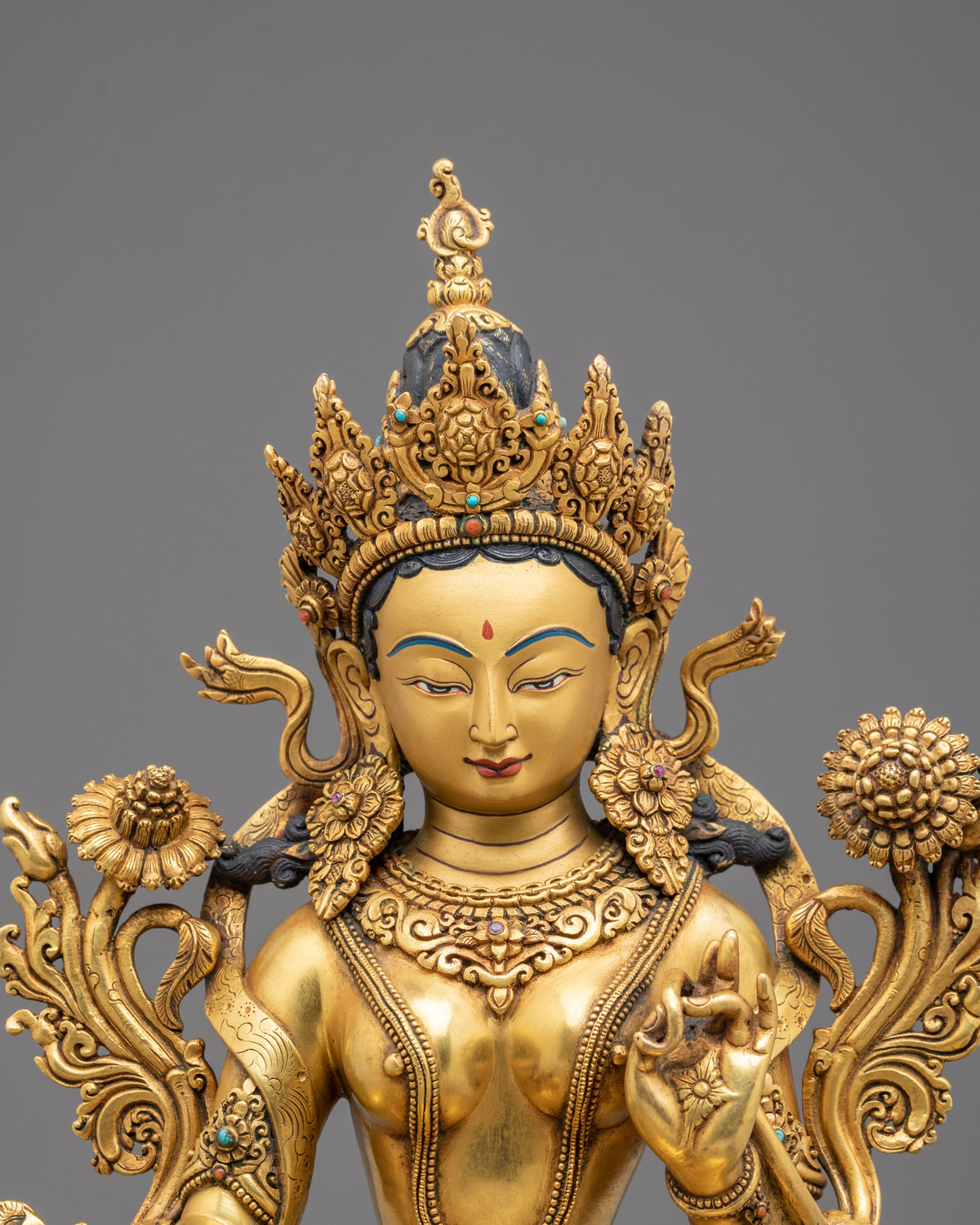 24k Gold Coated Green Tara Sculpture | Tibetan Guardian