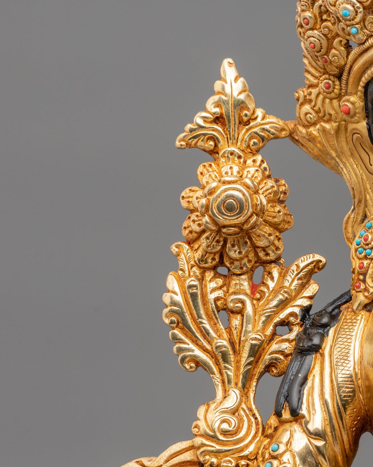 Tibetan Goddess Green Tara Handmade Statue | 24K Gold Gilded Compassion Sculpture