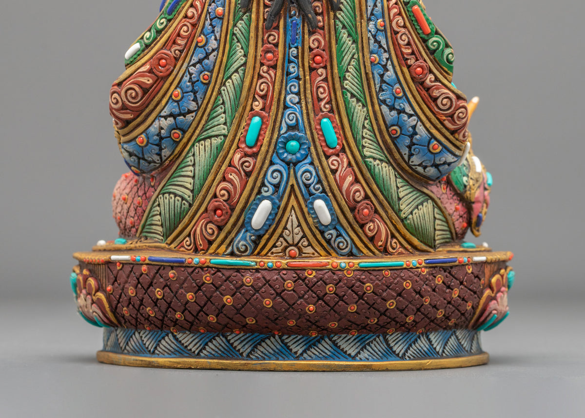Handmade Tibetan Statue of Guru Rinpoche Sculpture: 24K Gold Gilded
