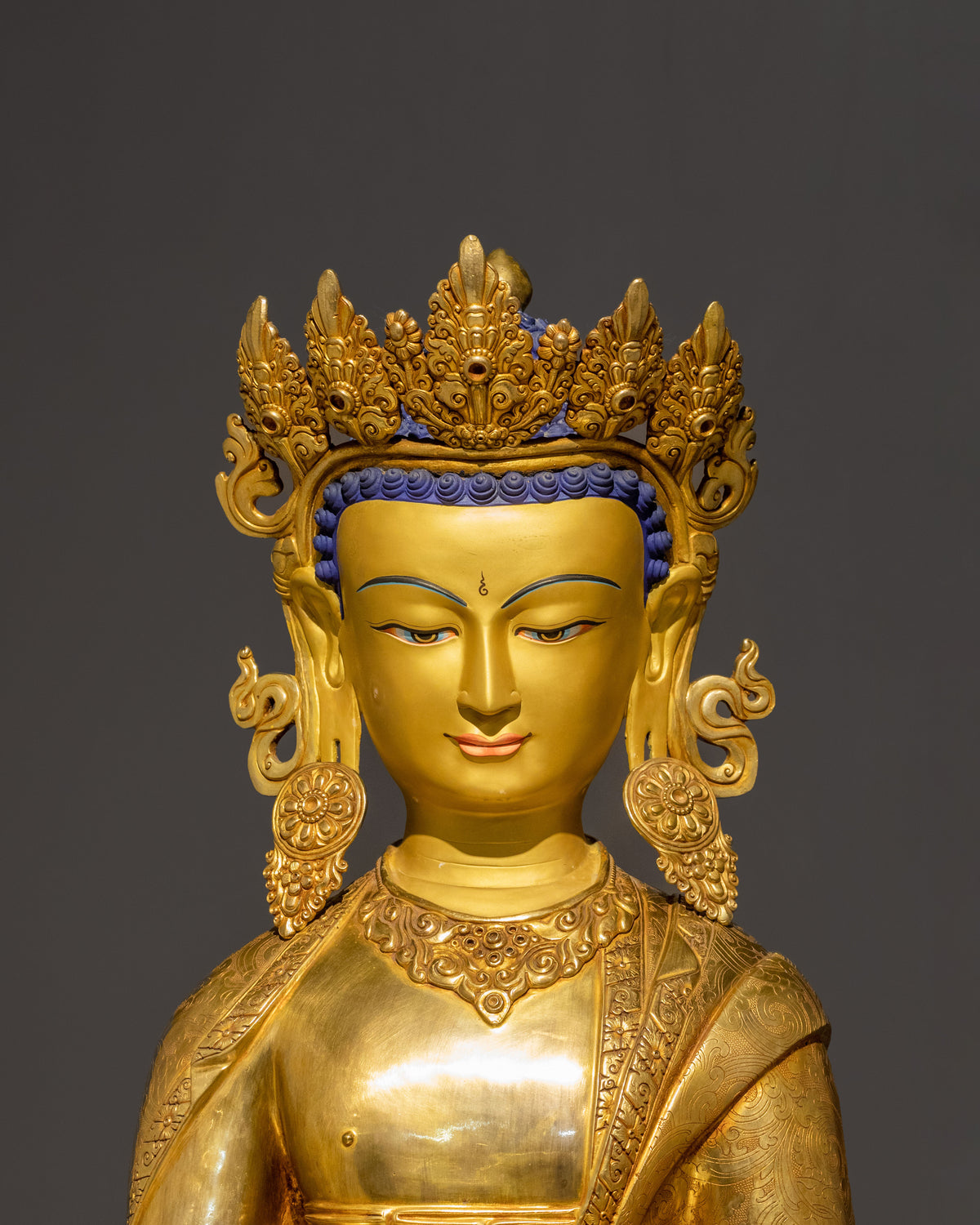 Crown Shakyamuni Buddha 24K Gold Coated Sculpture