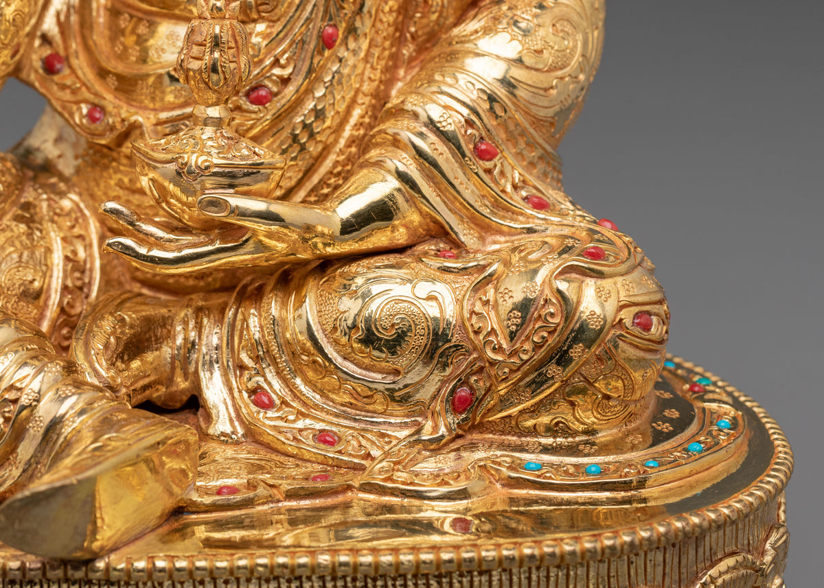 Guru Rinpoche Acrylic Painted Sculpture: 24K Gold Gilded Himalayan Art