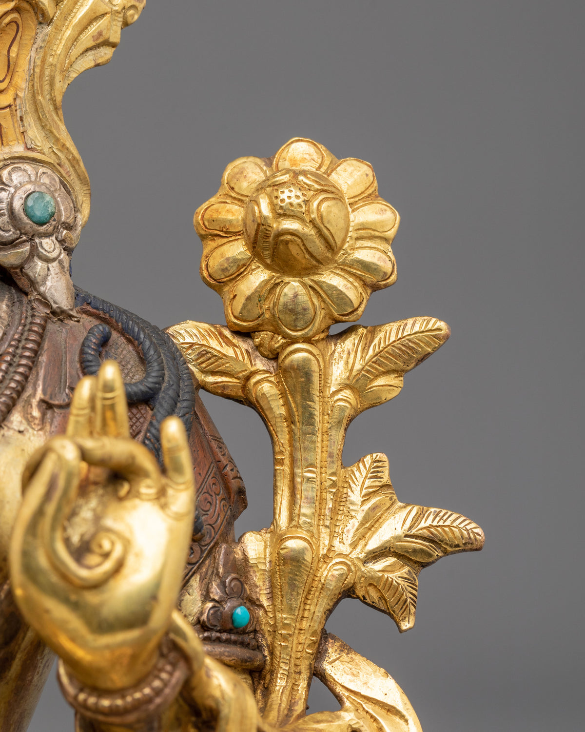 Tibetan Figurine of Goddess Green Tara | 24K Gold Gilded Buddhist Statue