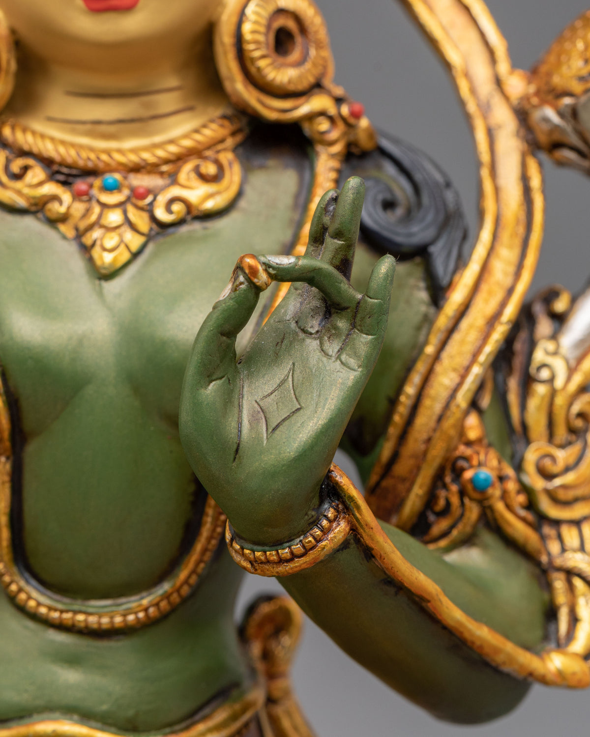 Green Tara Vajrayana Liberation Sculpture | Himalayan Buddhist Shrine Art