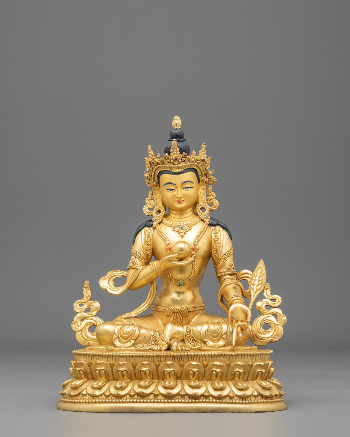 24k Gold Gilded Kshitigarbha Statue | Sacred Copper Figurine