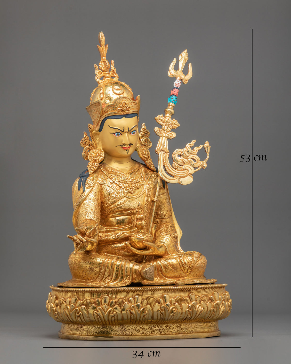 24K Gold Gilded Sacred Sculpture of Guru Rinpoche