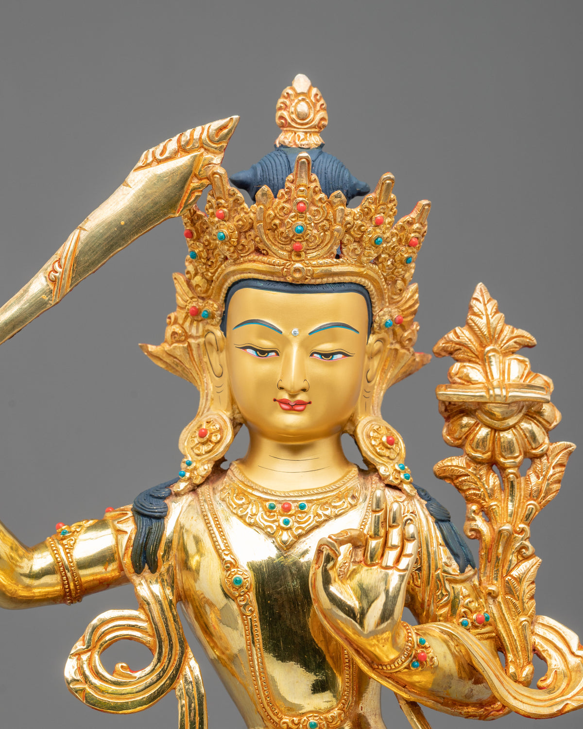 Manjushri 24K Gold Coated Sculpture | Altar Decor