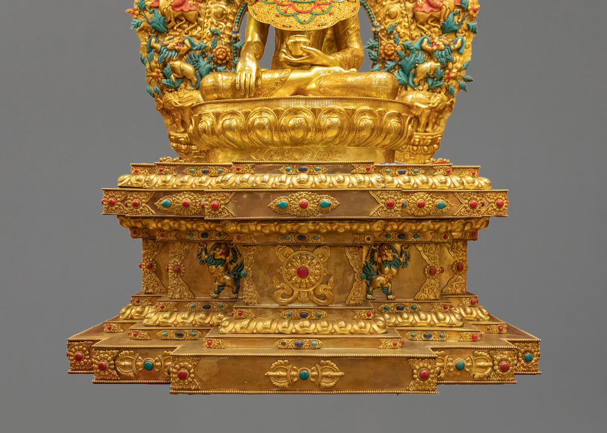 Shakyamuni Buddha on Throne Buddhist Shrine Sculpture: