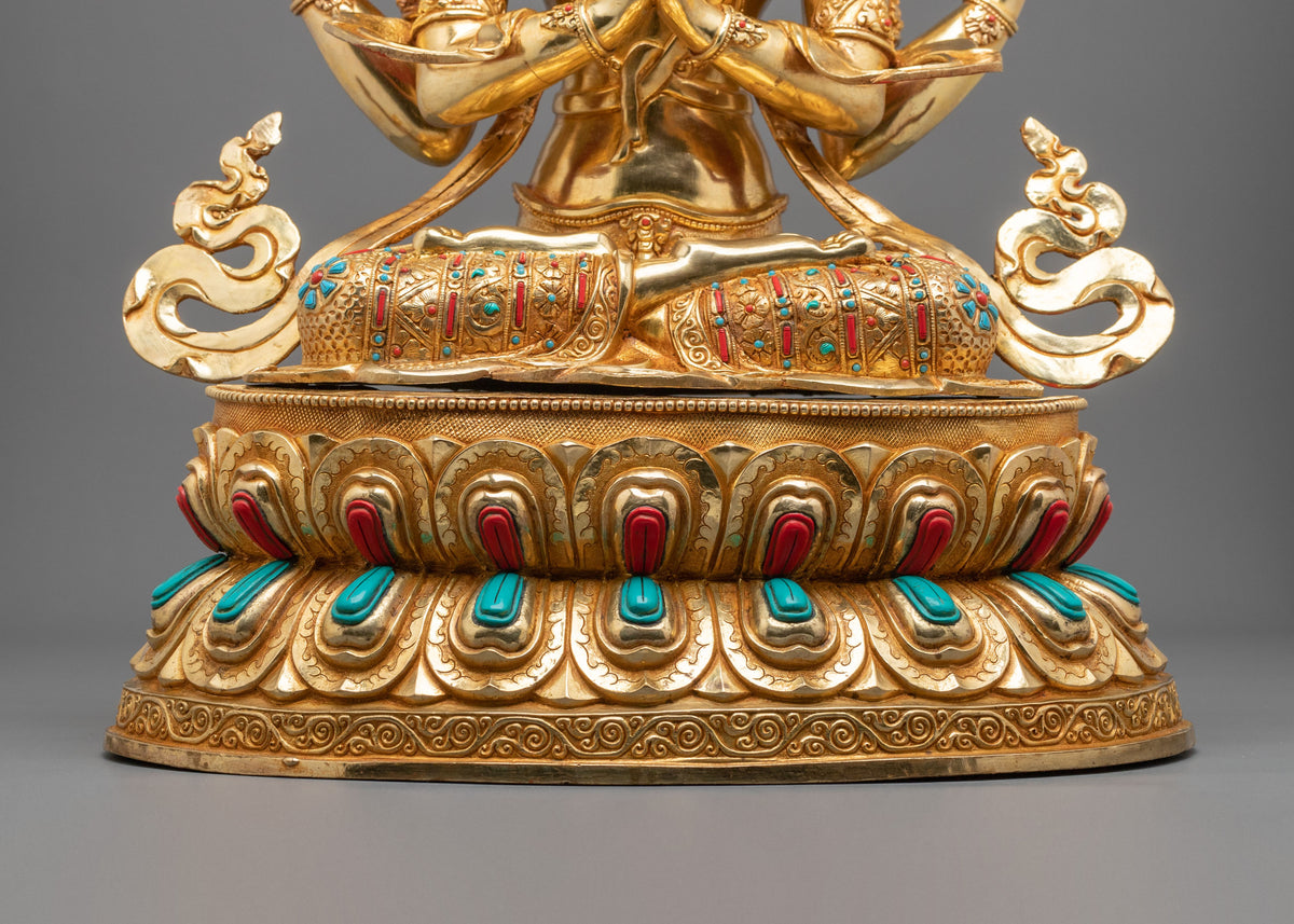 Chenrezig Great Compassion Bodhisattva Statue | 24K Gold Gilded Sculpture