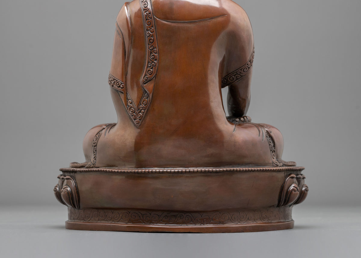 Shakyamuni Buddha Statue: Oxidized Copper Buddhist Sculpture