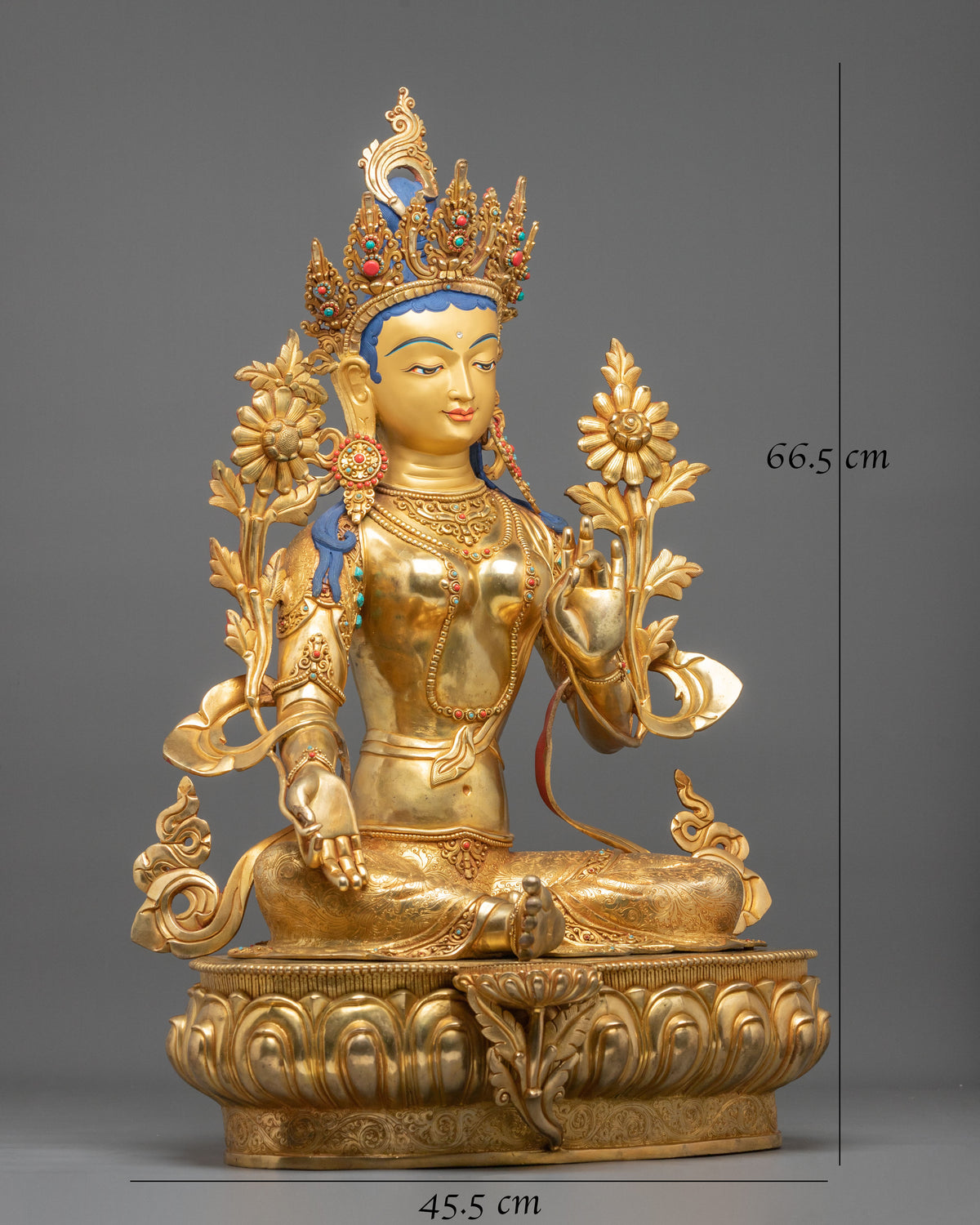 Green Tara 24K Fire Gold Gliding Statue | Buddhist Home Decoration