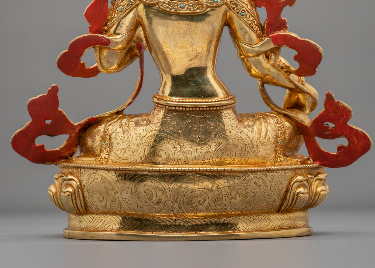 Tibetan Goddess Green Tara Handmade Statue | 24K Gold Gilded Compassion Sculpture