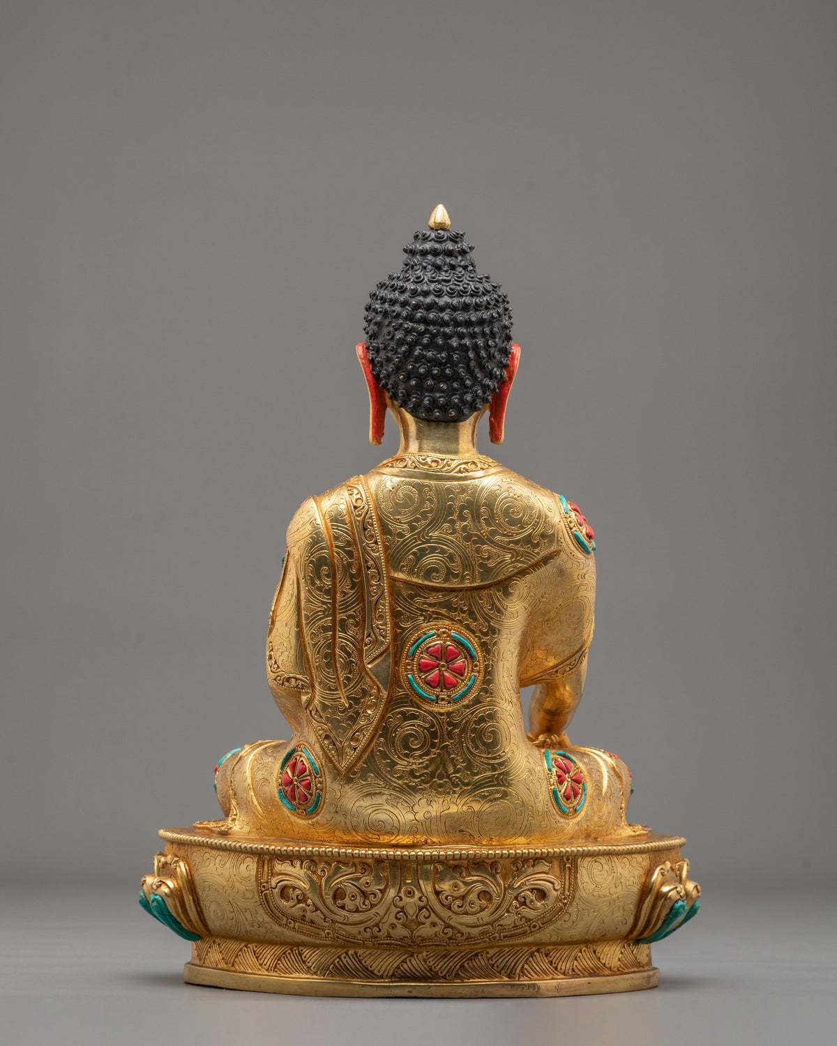 Historical Buddha Shakyamuni Hand Carved Sculpture in 24K Gold