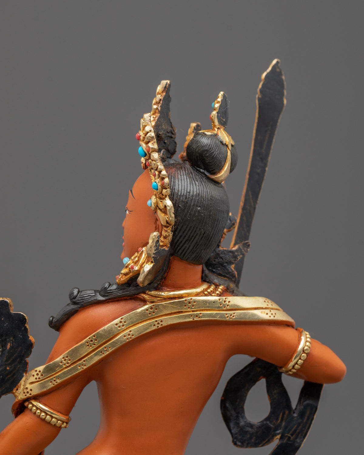 Manjushri Hand Carved Sacred Sculpture with 24K Gold Gilding