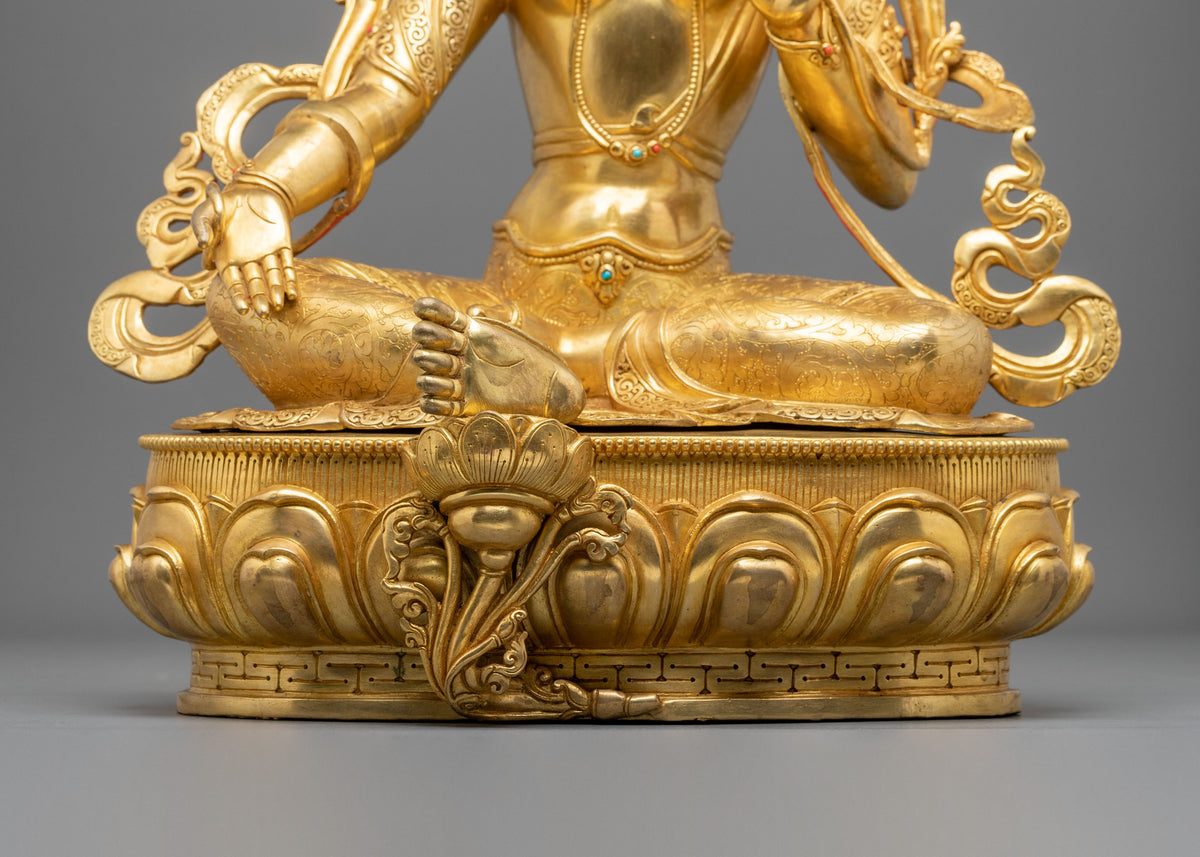 Tibetan Goddess Green Tara Golden Sculpture