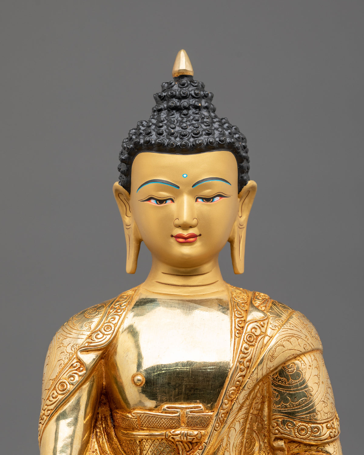 Traditional Copper Statue of Shakyamuni Buddha | 24K Gold Gilded Sculpture