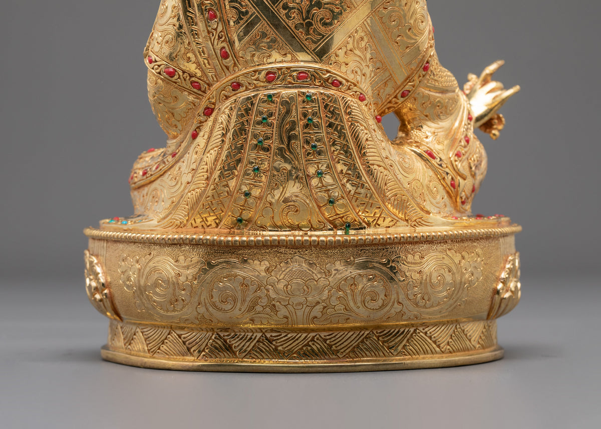 Guru Rinpoche Acrylic Painted Sculpture: 24K Gold Gilded Himalayan Art