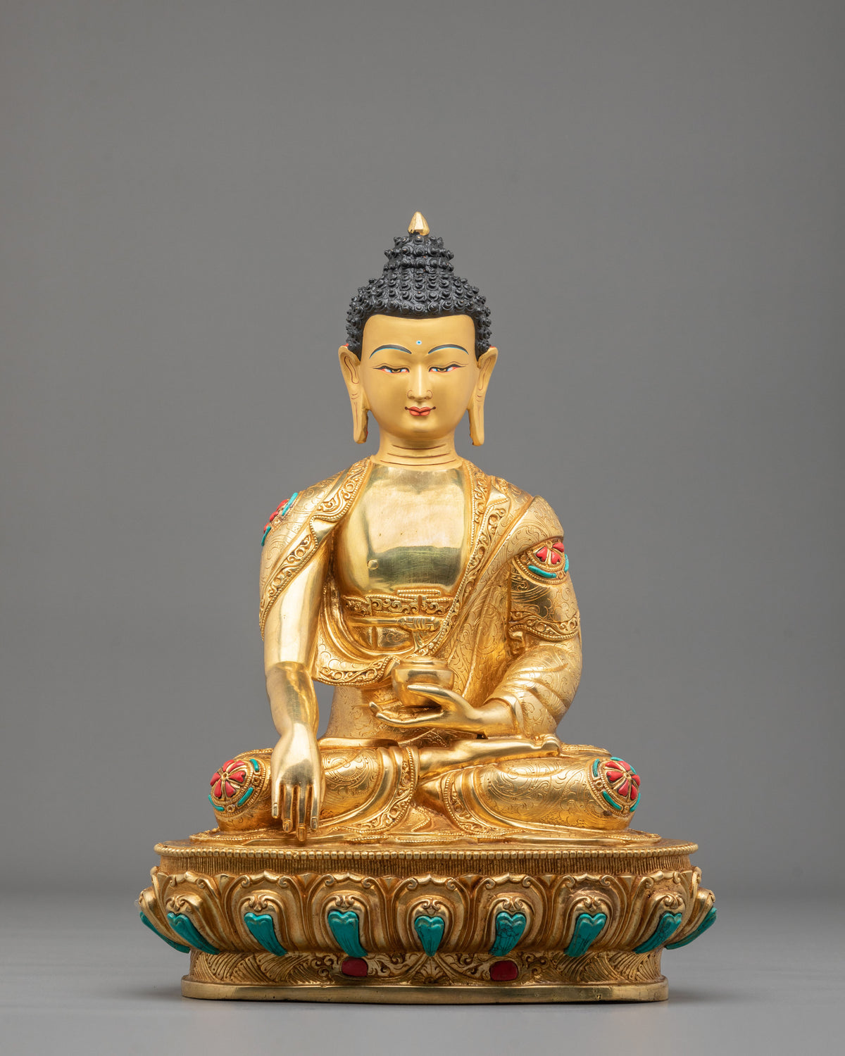 Historical Buddha Shakyamuni Hand Carved Sculpture in 24K Gold