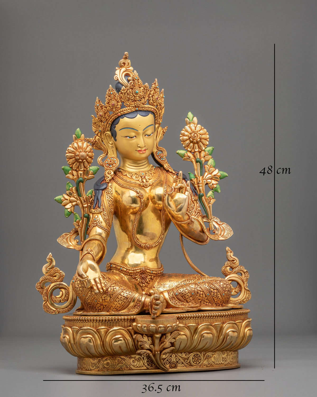 Green Tara 24k Gold Gilded Copper Statue | Mother of All Buddhas